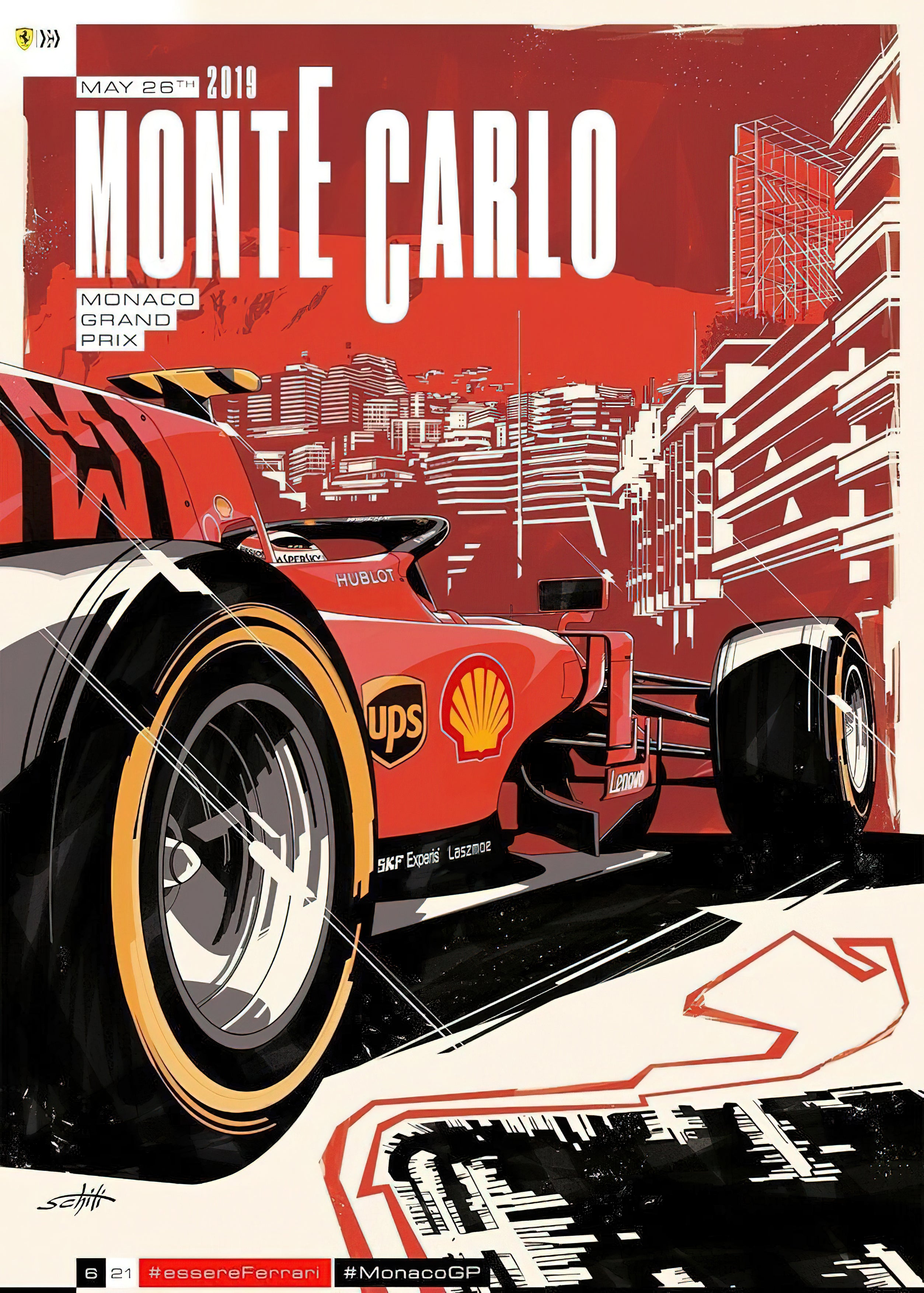 Scuderia Ferrari Monte Carlo Monaco Grand Prix 2019 Illustrative Poster