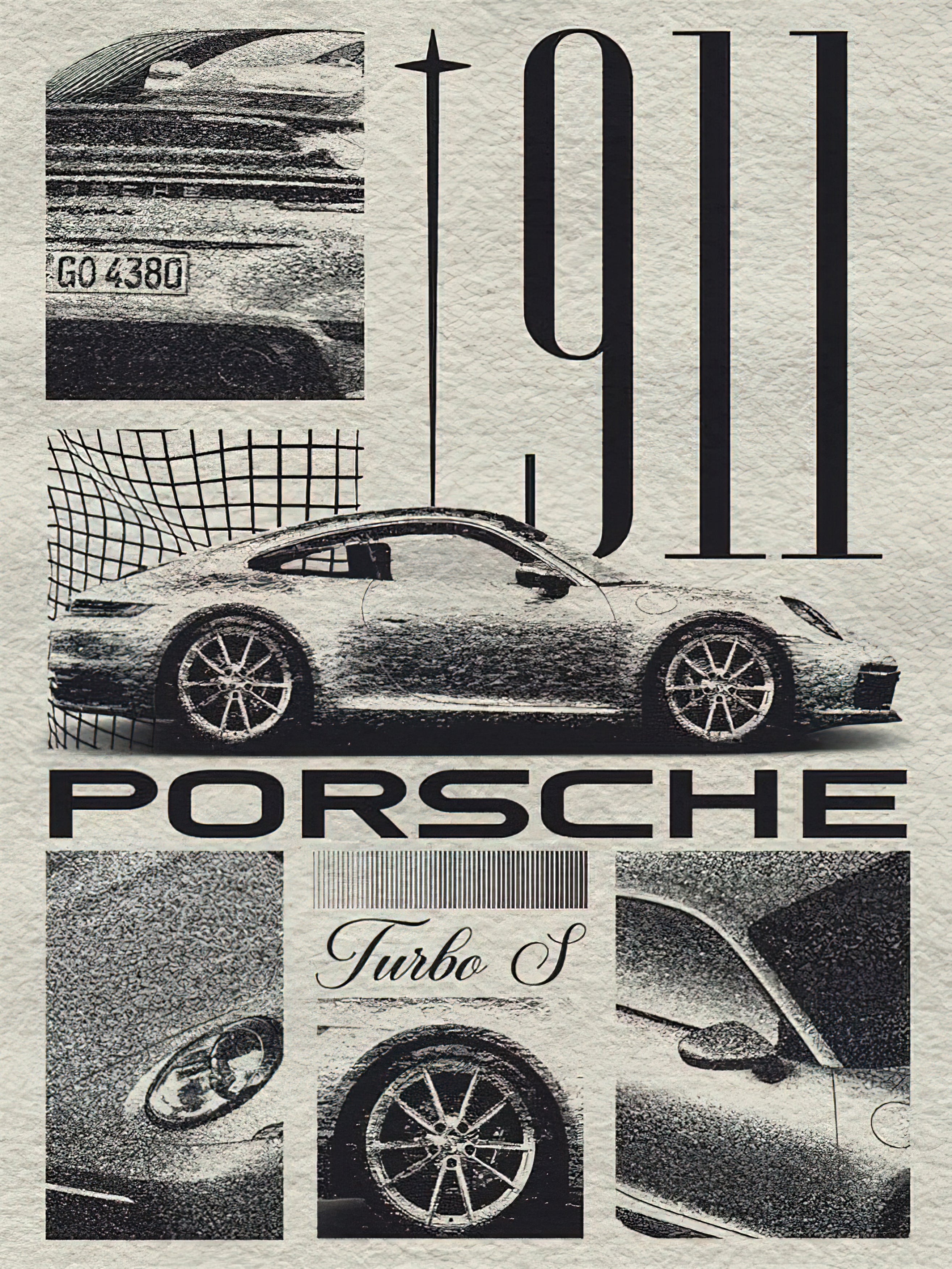 Porsche 911 Turbo S Monochrome Editorial Grain Poster