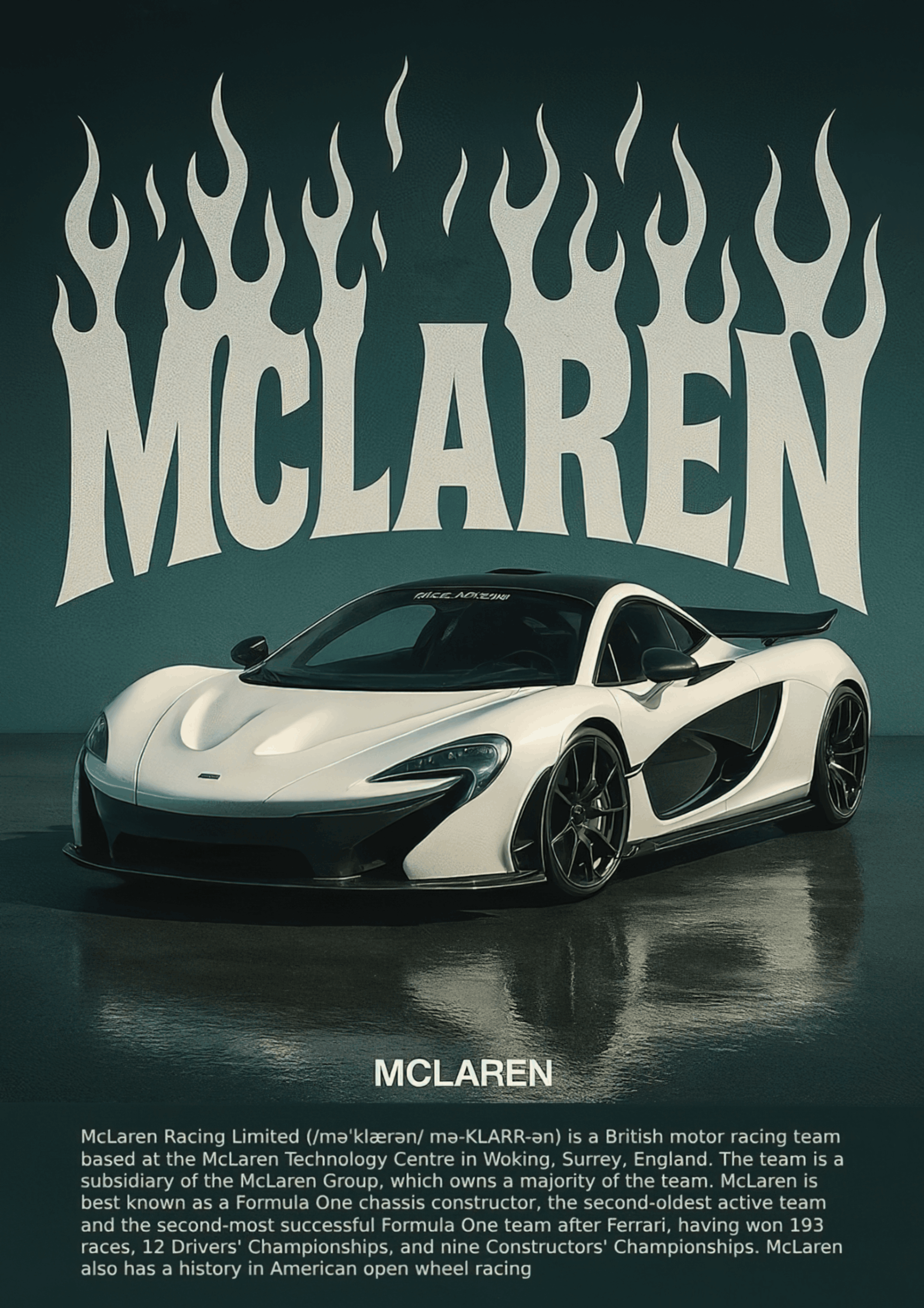 McLaren P1 "Flame Logo" Retro Editorial Hypercar Poster
