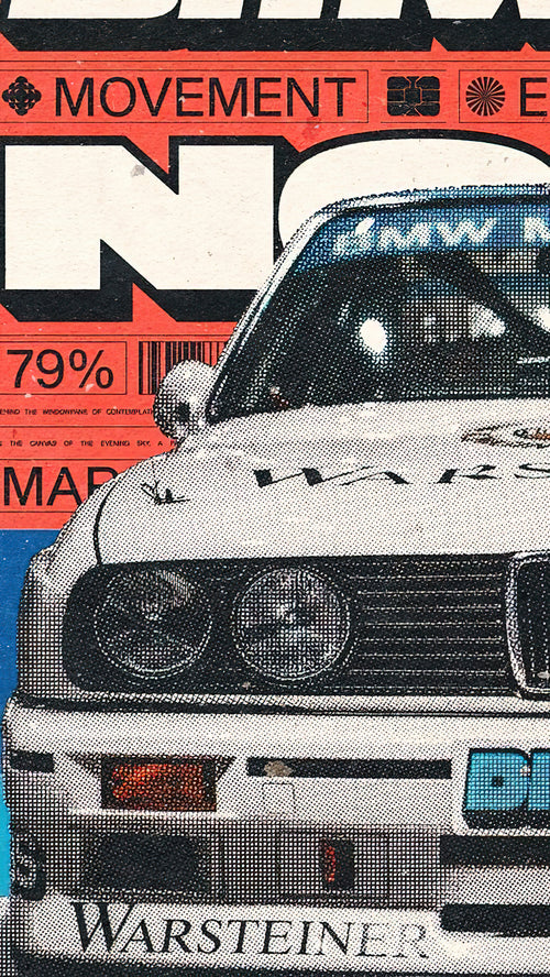 BMW M3 E30 DTM Warsteiner Retro Halftone Editorial Poster