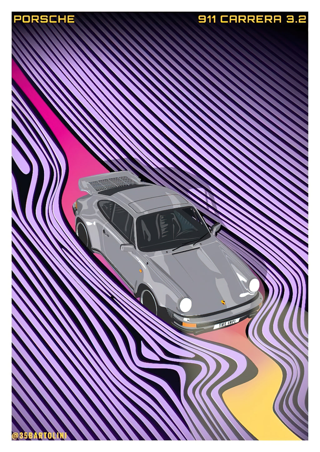Porsche 911 Carrera 3.2 Synthwave Aerodynamic Vector Poster