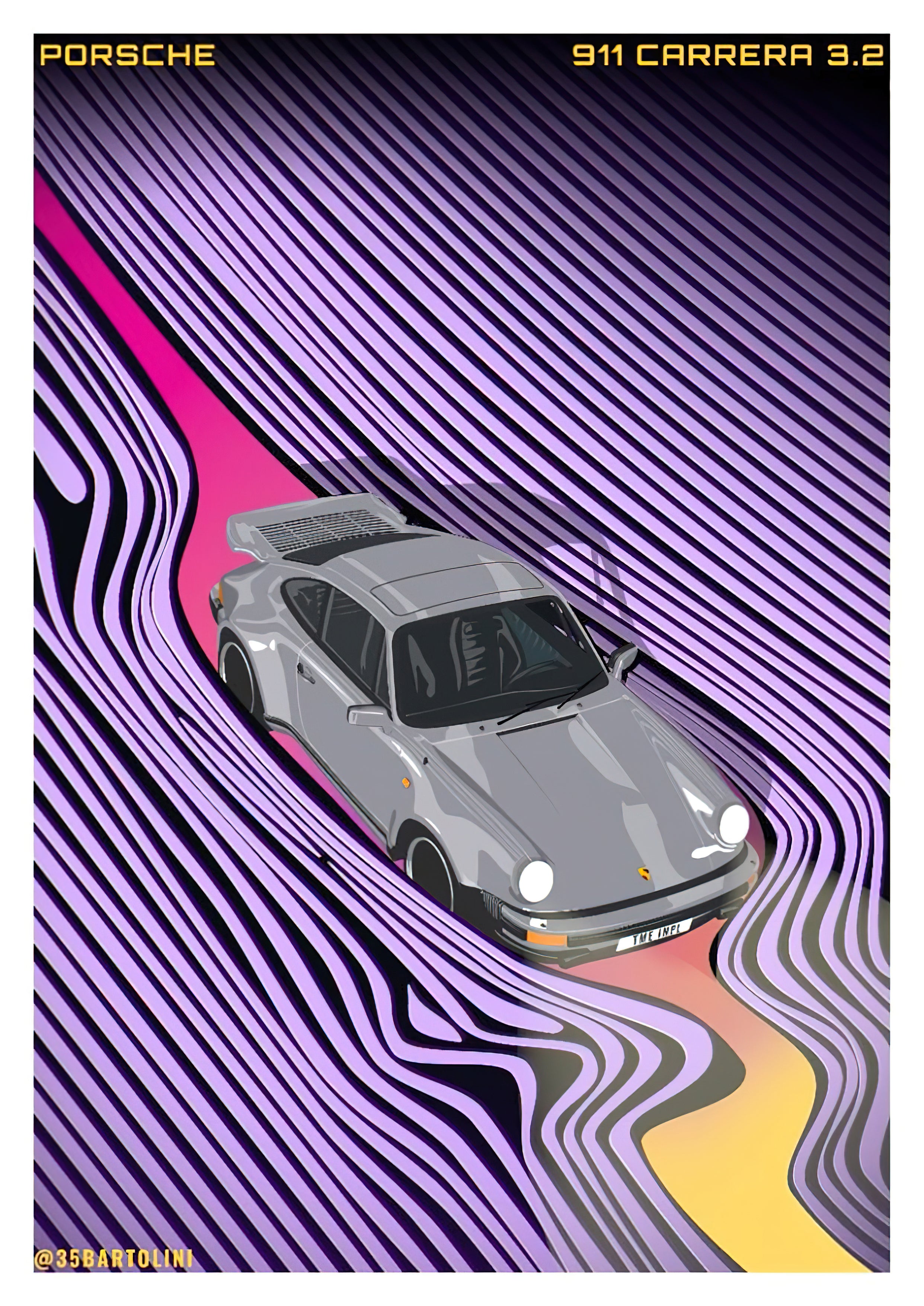 Porsche 911 Carrera 3.2 Synthwave Aerodynamic Vector Poster