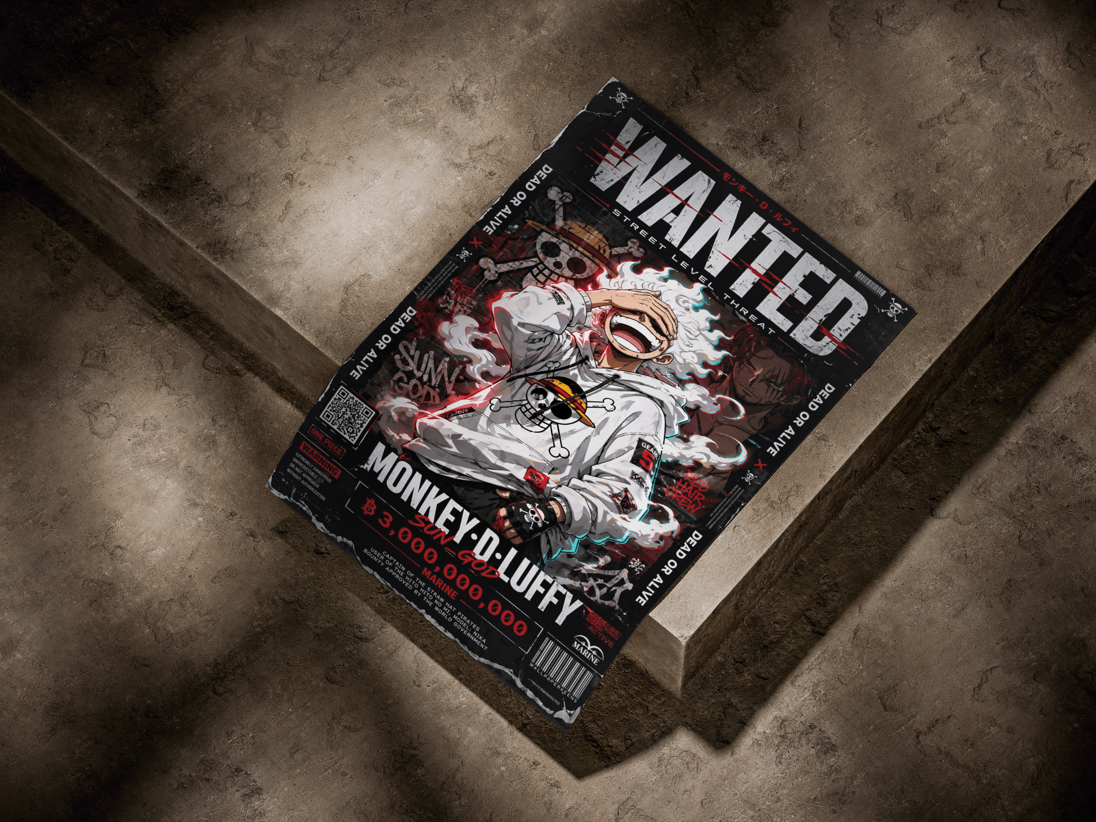 One Piece "Luffy Gear 5: Sun God Bounty" Dark Streetwear Poster