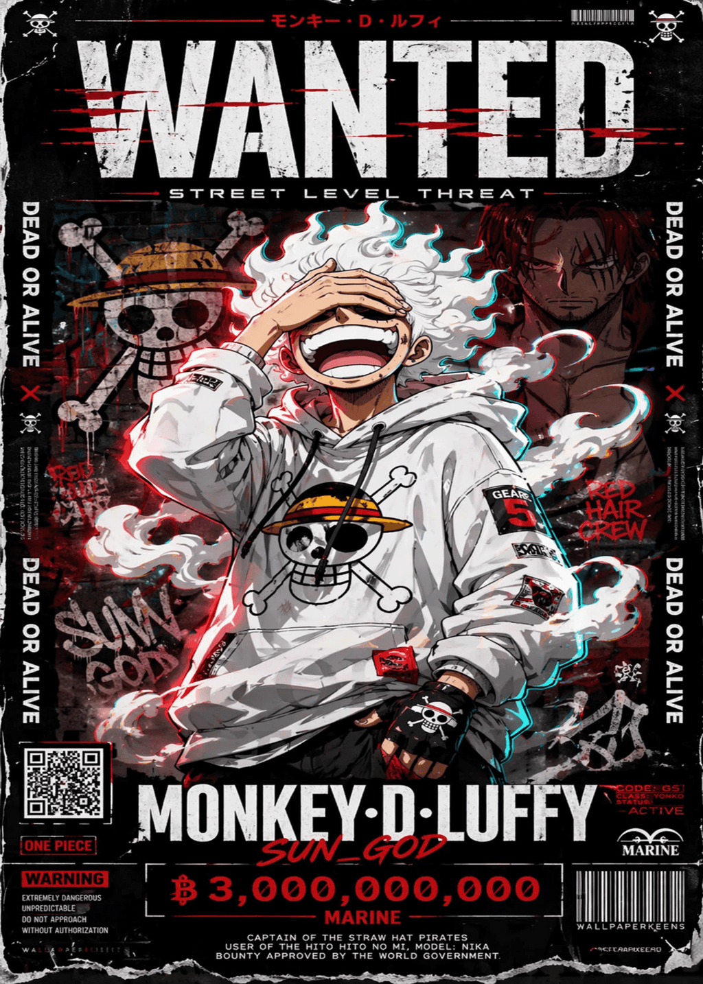 One Piece "Luffy Gear 5: Sun God Bounty" Dark Streetwear Poster