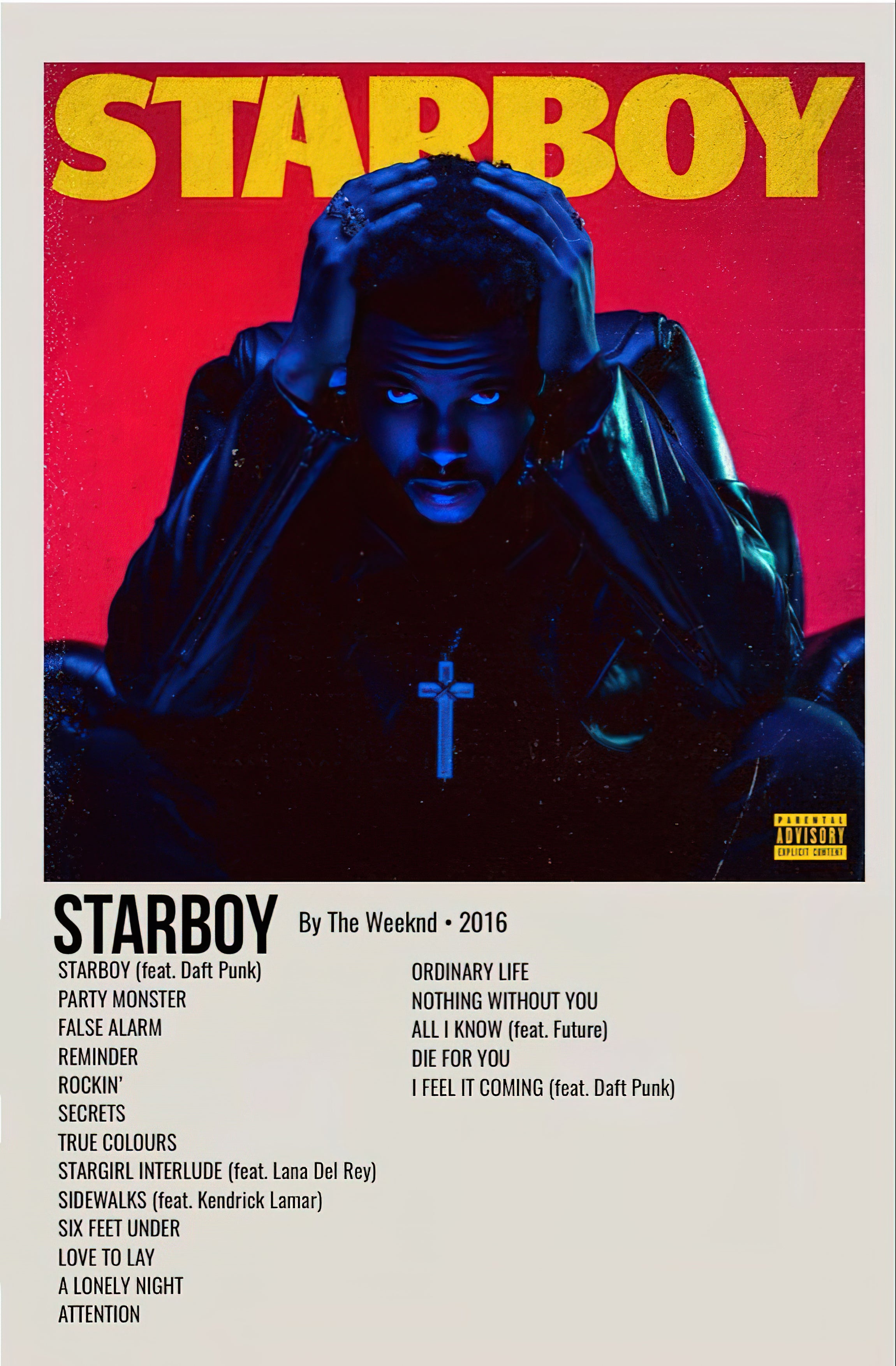 The Weeknd "Starboy" Modern Minimalist Tracklist Poster