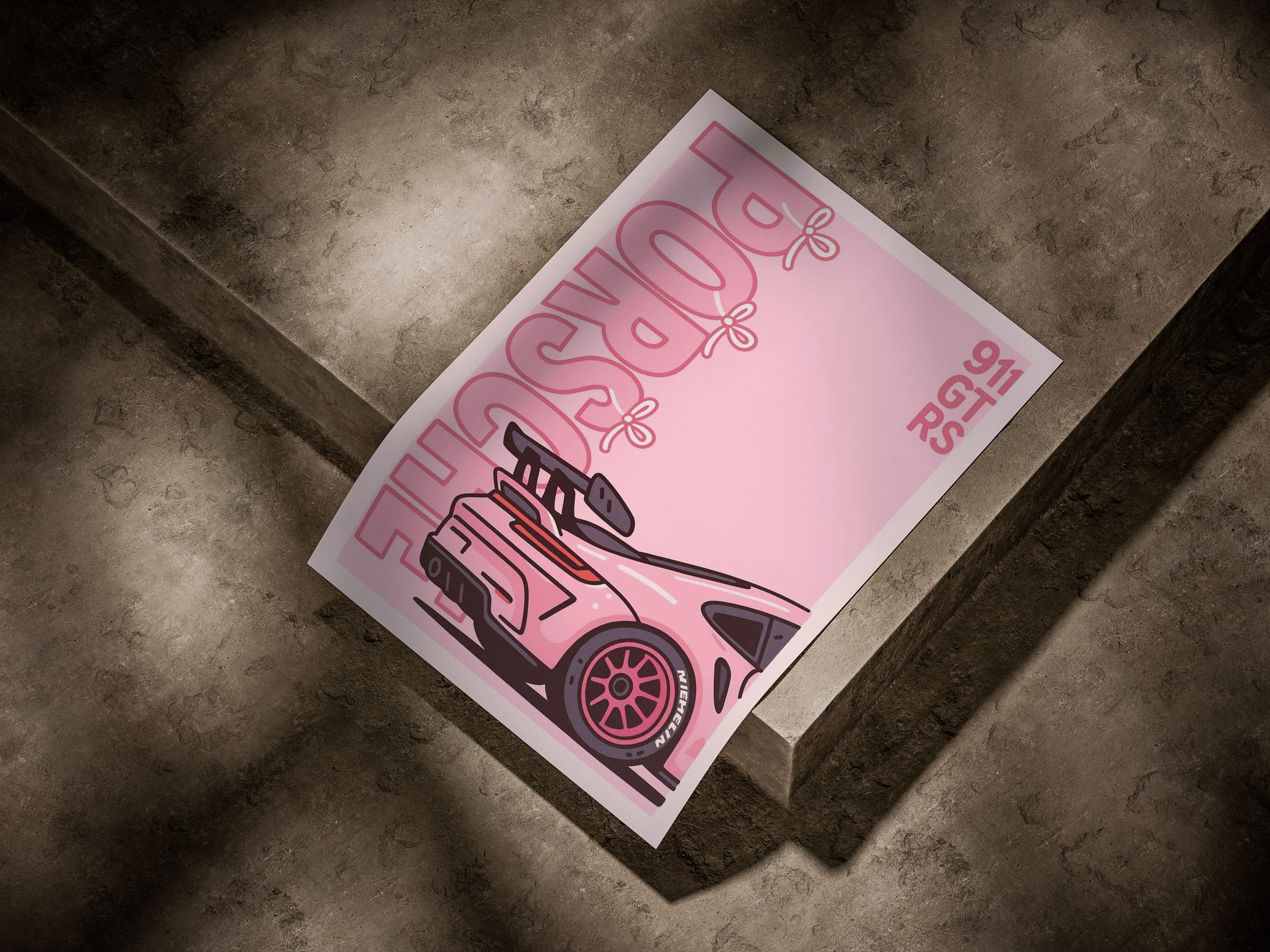 Pink Porsche 911 GT3 RS "Coquette Aesthetic" Vector Graphic Poster