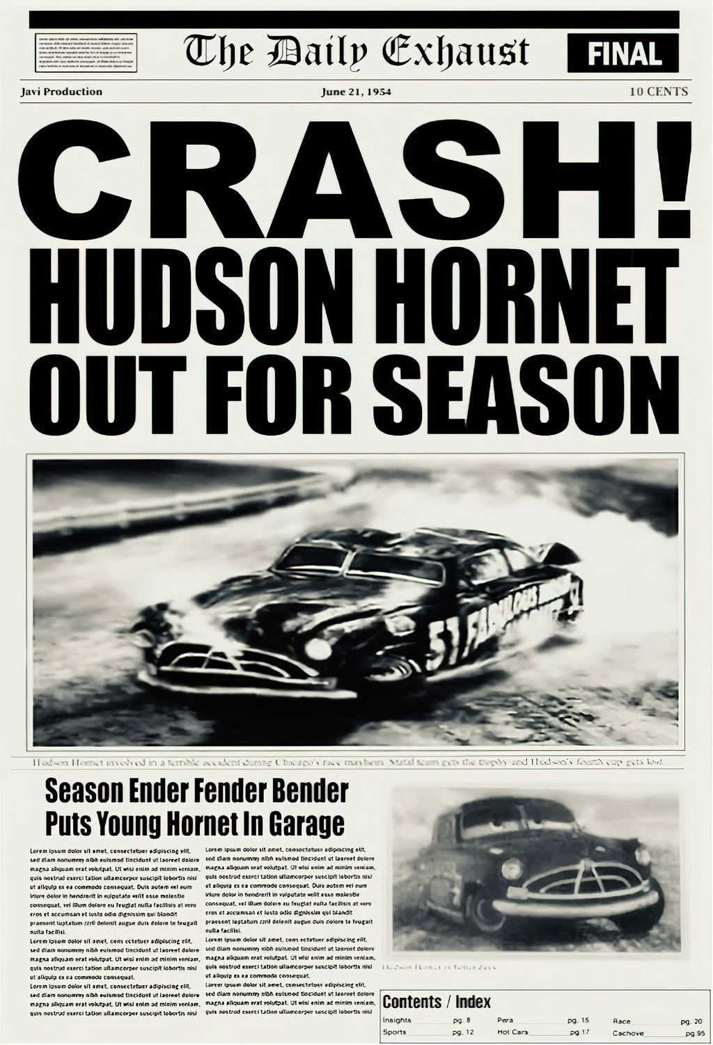 Fabulous Hudson Hornet 1954 Crash Vintage Newspaper Art Poster