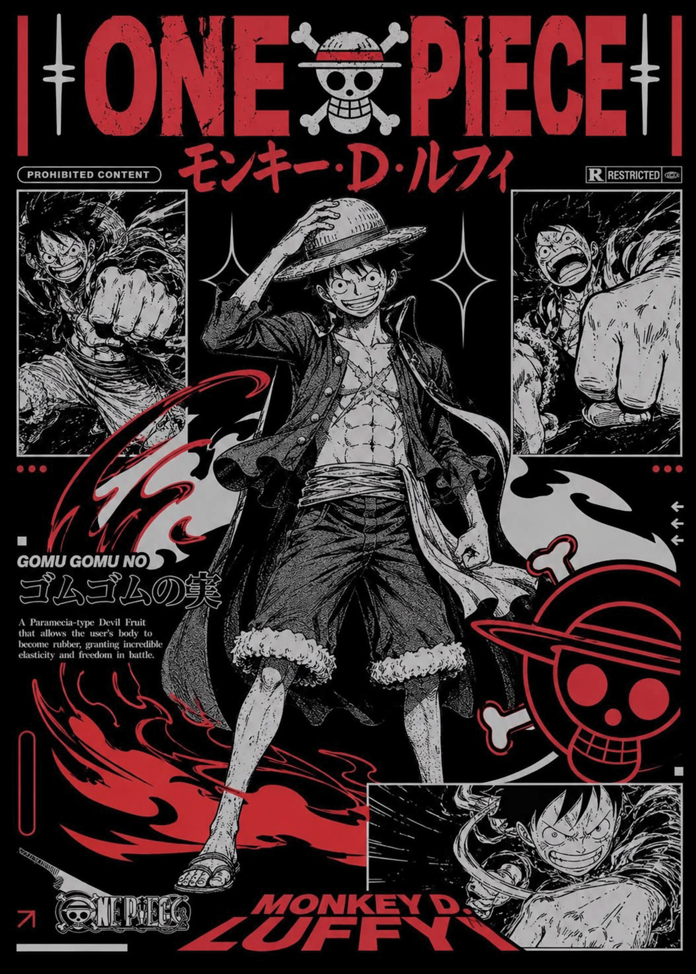 One Piece "Monkey D. Luffy: Crimson Grid" Dark Editorial Poster