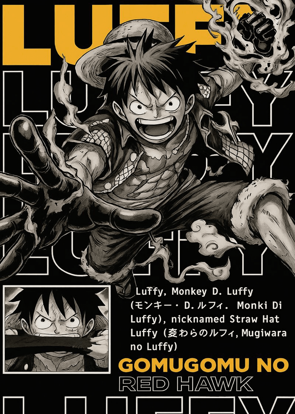 One Piece "Monkey D. Luffy: Red Hawk" Dark Editorial Graphic Poster
