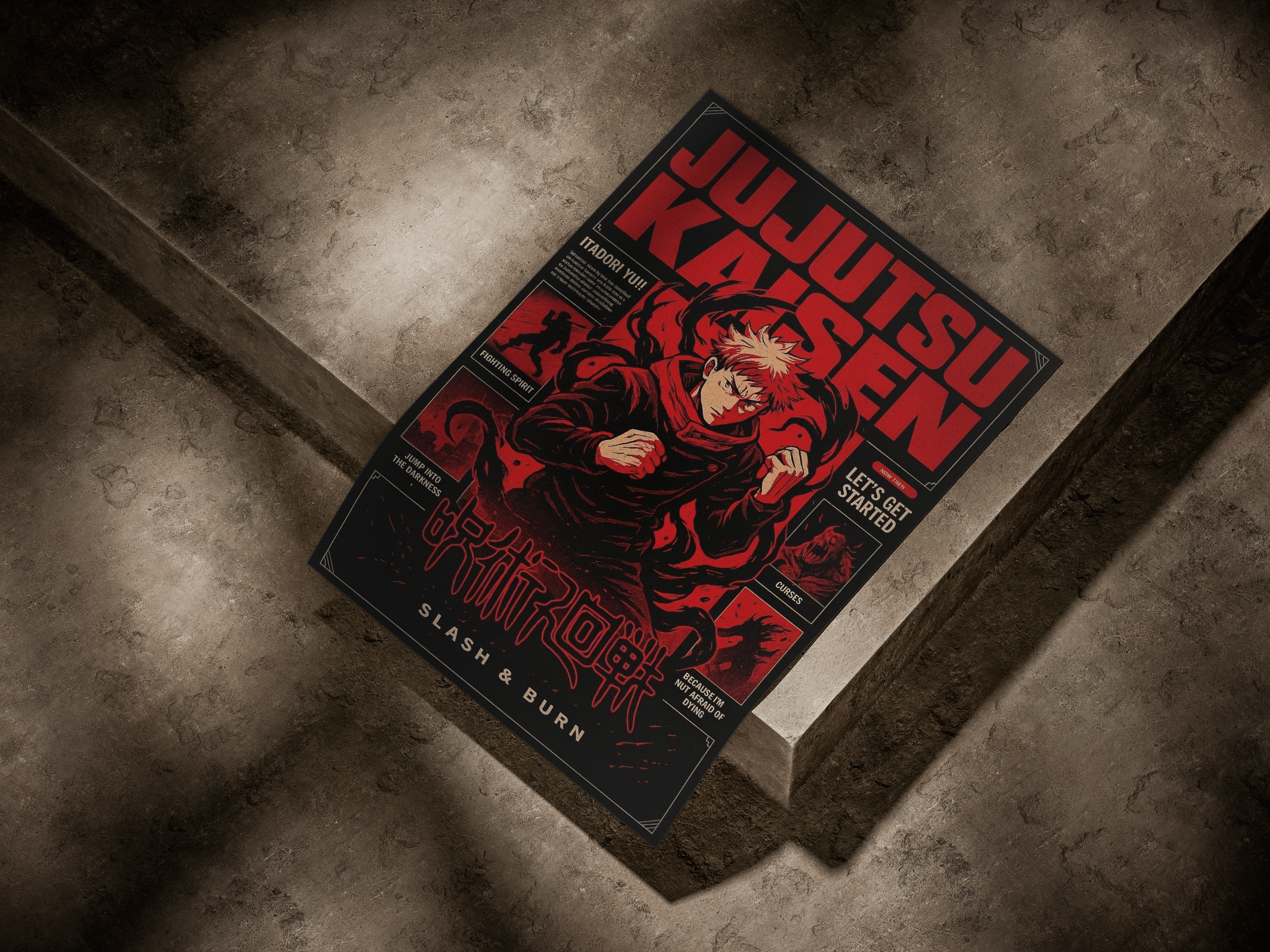 Jujutsu Kaisen "Yuji Itadori: Slash & Burn" Dark Editorial Graphic Poster