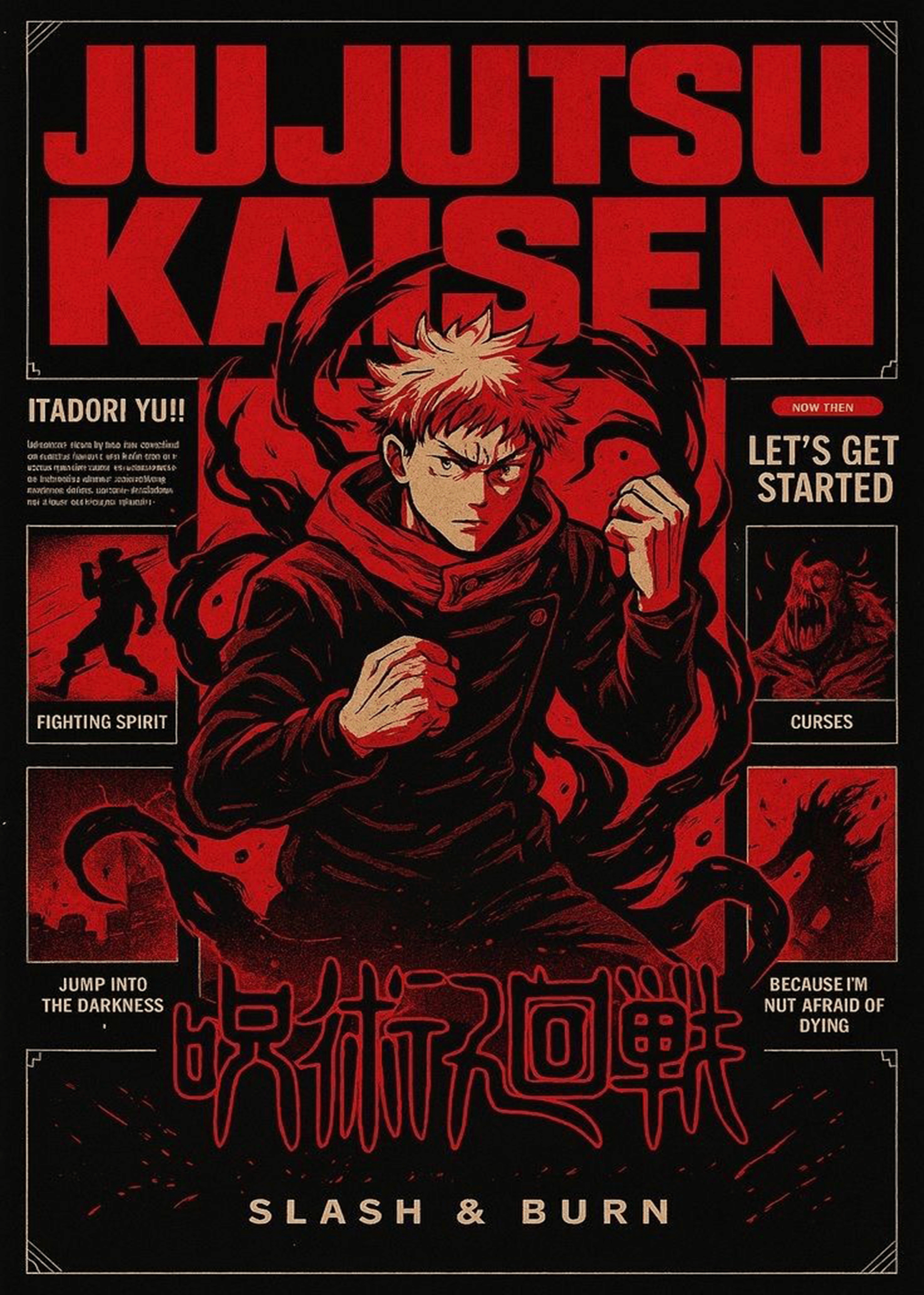 Jujutsu Kaisen "Yuji Itadori: Slash & Burn" Dark Editorial Graphic Poster
