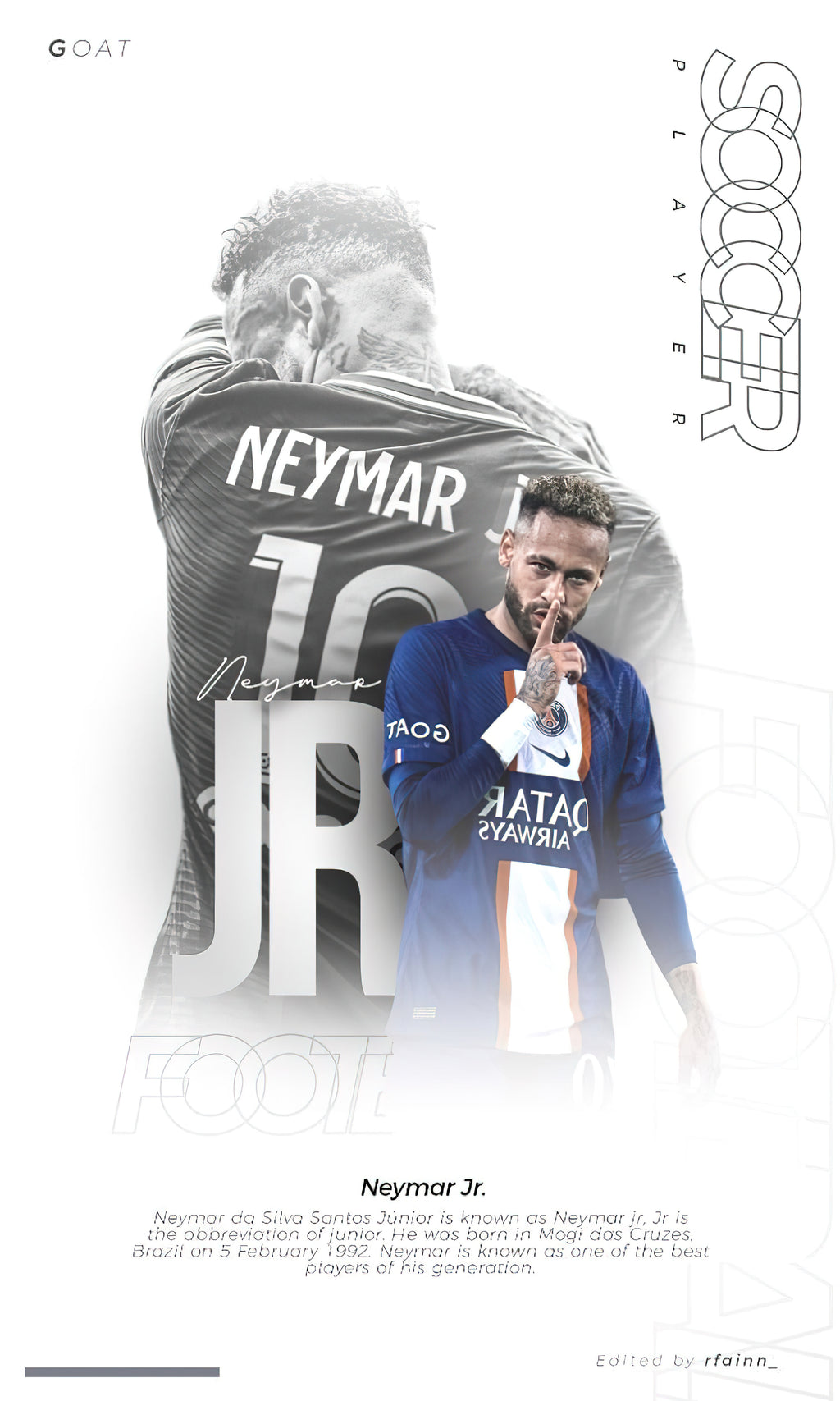 Neymar Jr. Paris Saint-Germain Minimalist Editorial Graphic Poster