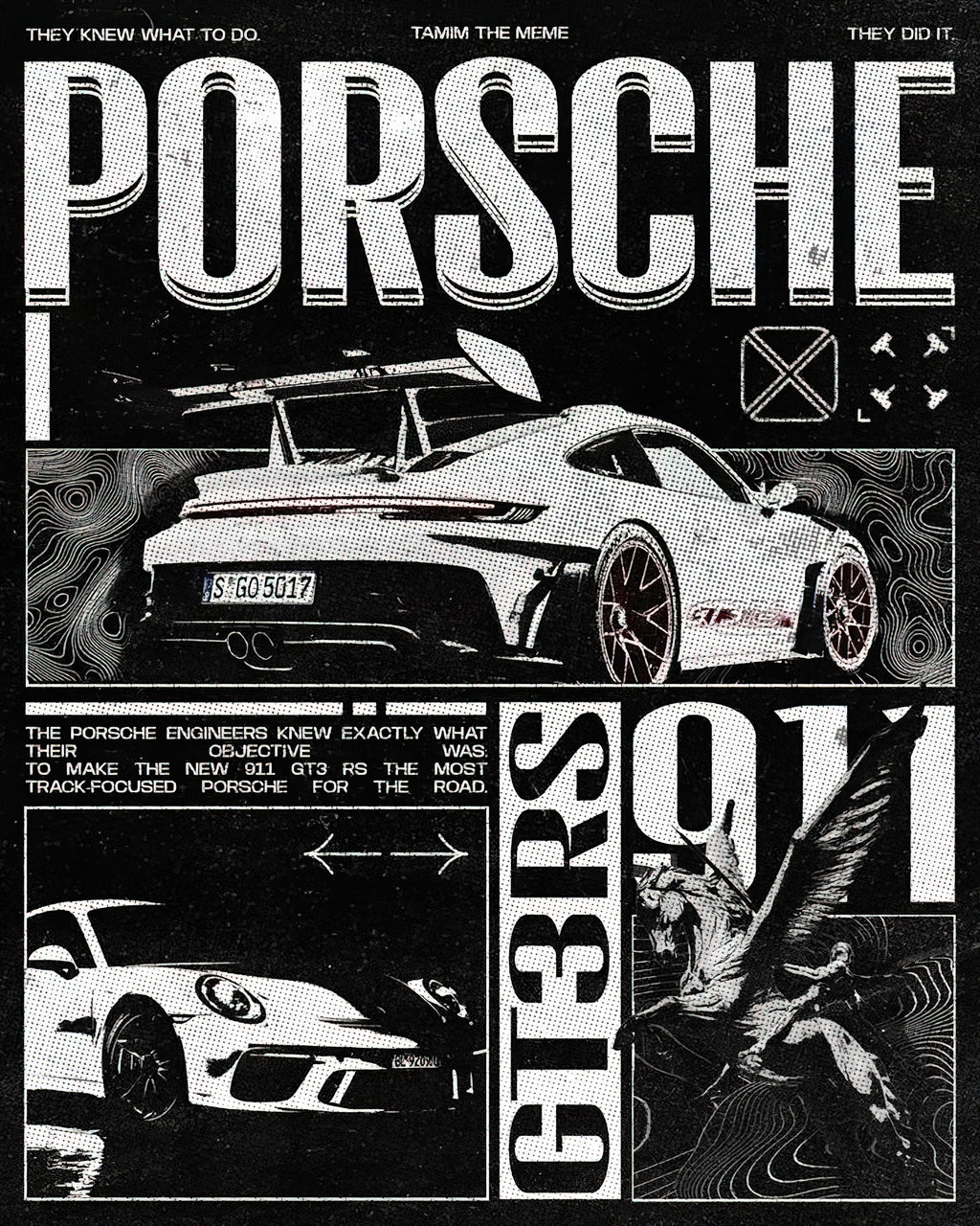 Porsche 911 GT3 RS Track Weapon Vintage Halftone Graphic Poster