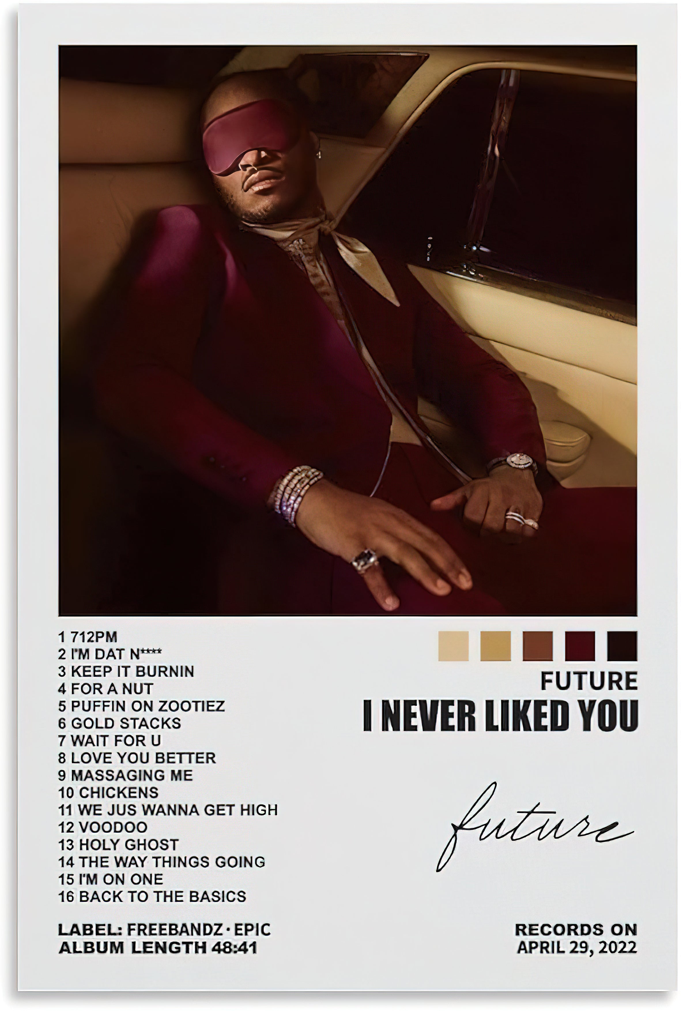 Future "I NEVER LIKED YOU" Minimalist Tracklist Poster
