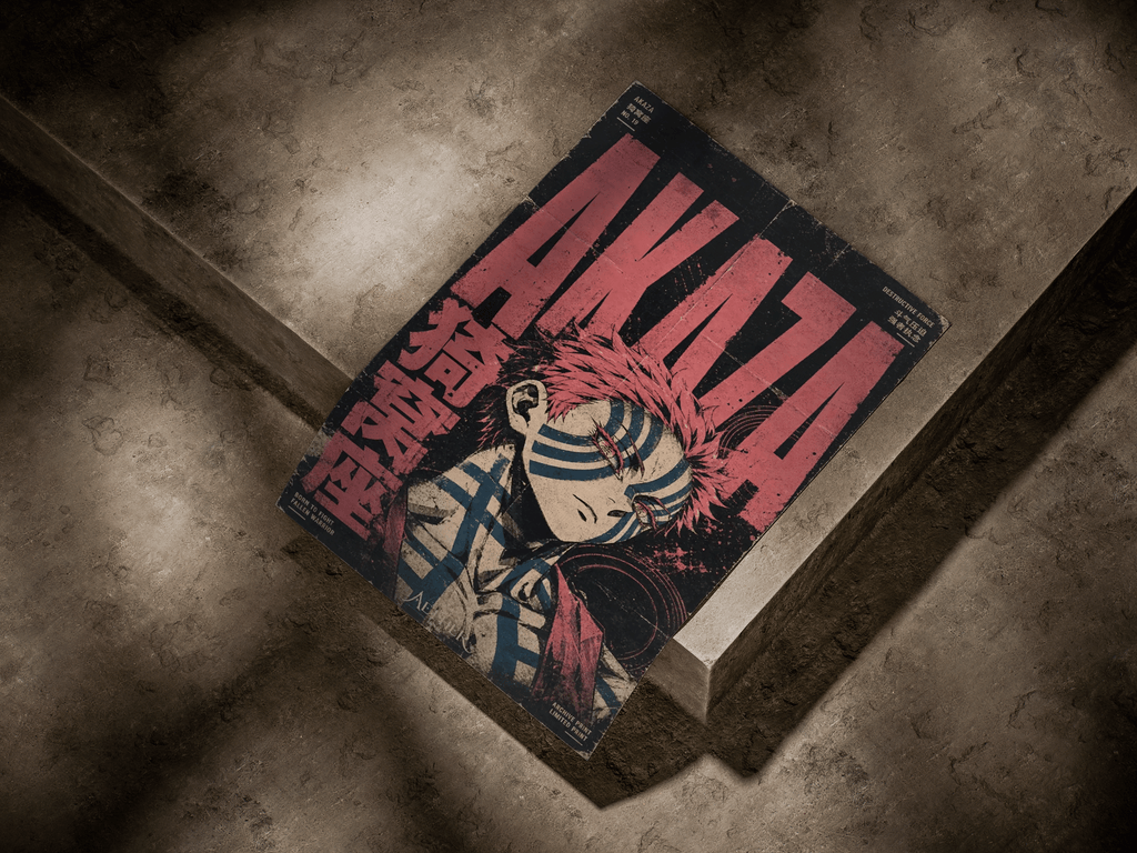 Demon Slayer "Akaza: Destructive Force" Vintage Grunge Graphic Poster