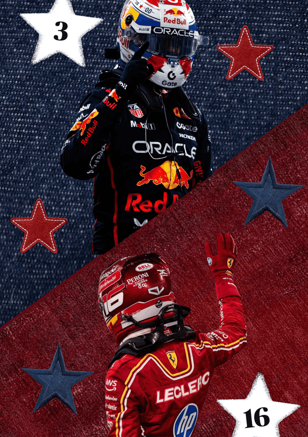 Verstappen vs Leclerc "Grid Rivals" Premium Denim-Texture F1 Poster