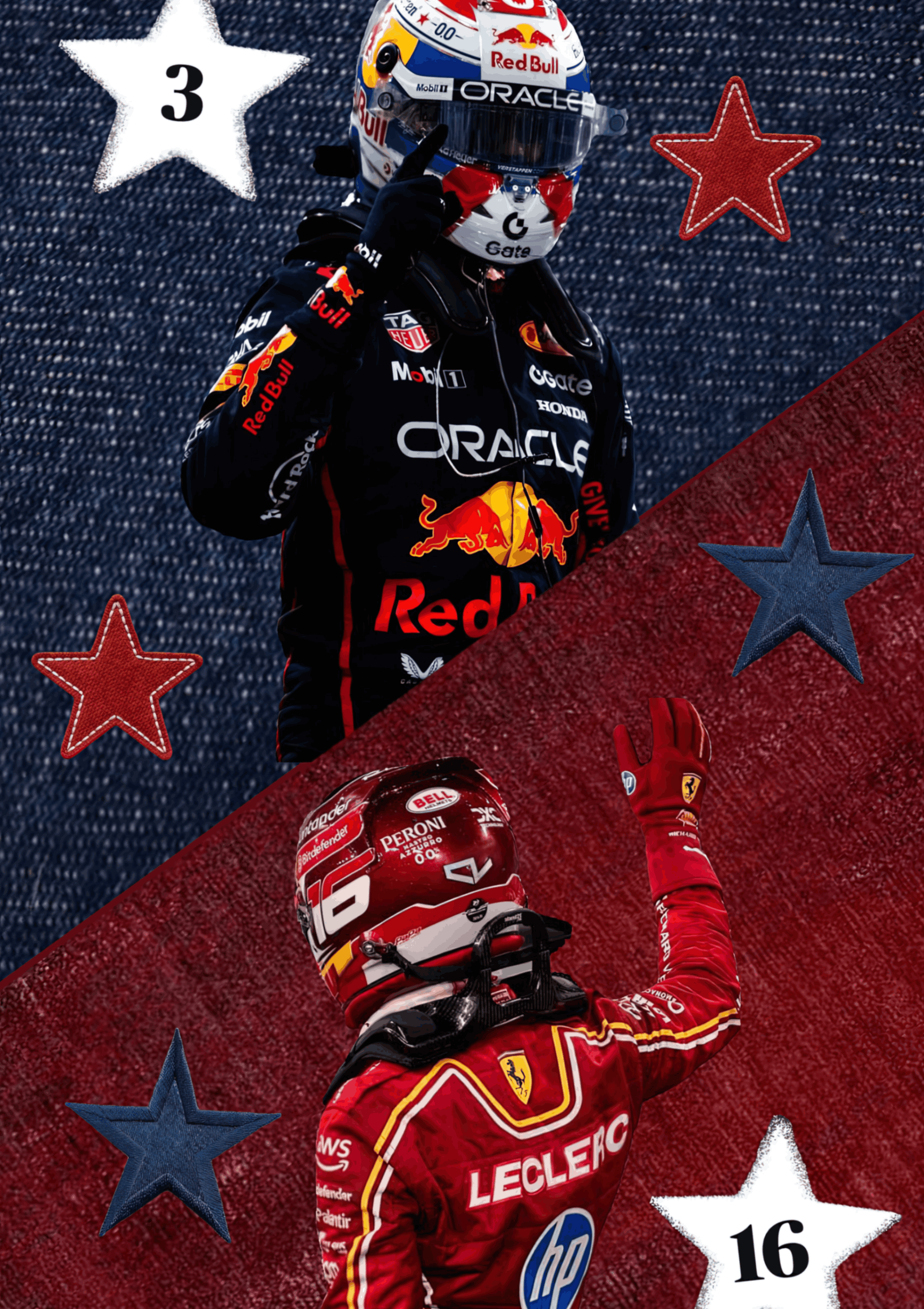 Verstappen vs Leclerc "Grid Rivals" Premium Denim-Texture F1 Poster