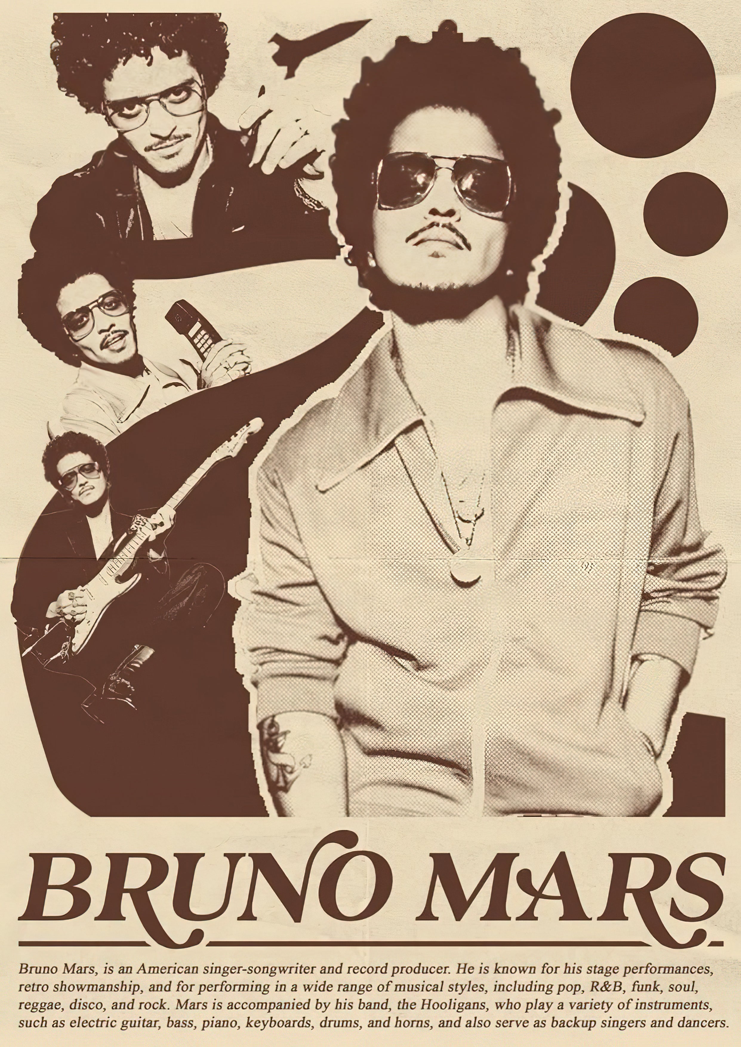 Bruno Mars Vintage Funk Collage Editorial Graphic Poster