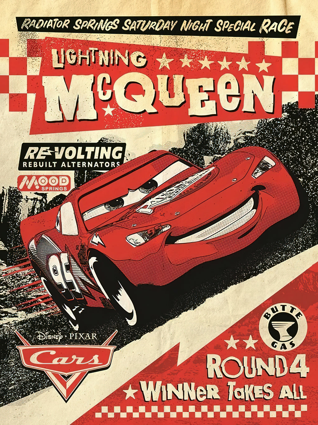 Lightning McQueen Radiator Springs Saturday Night Special Race Vintage Poster