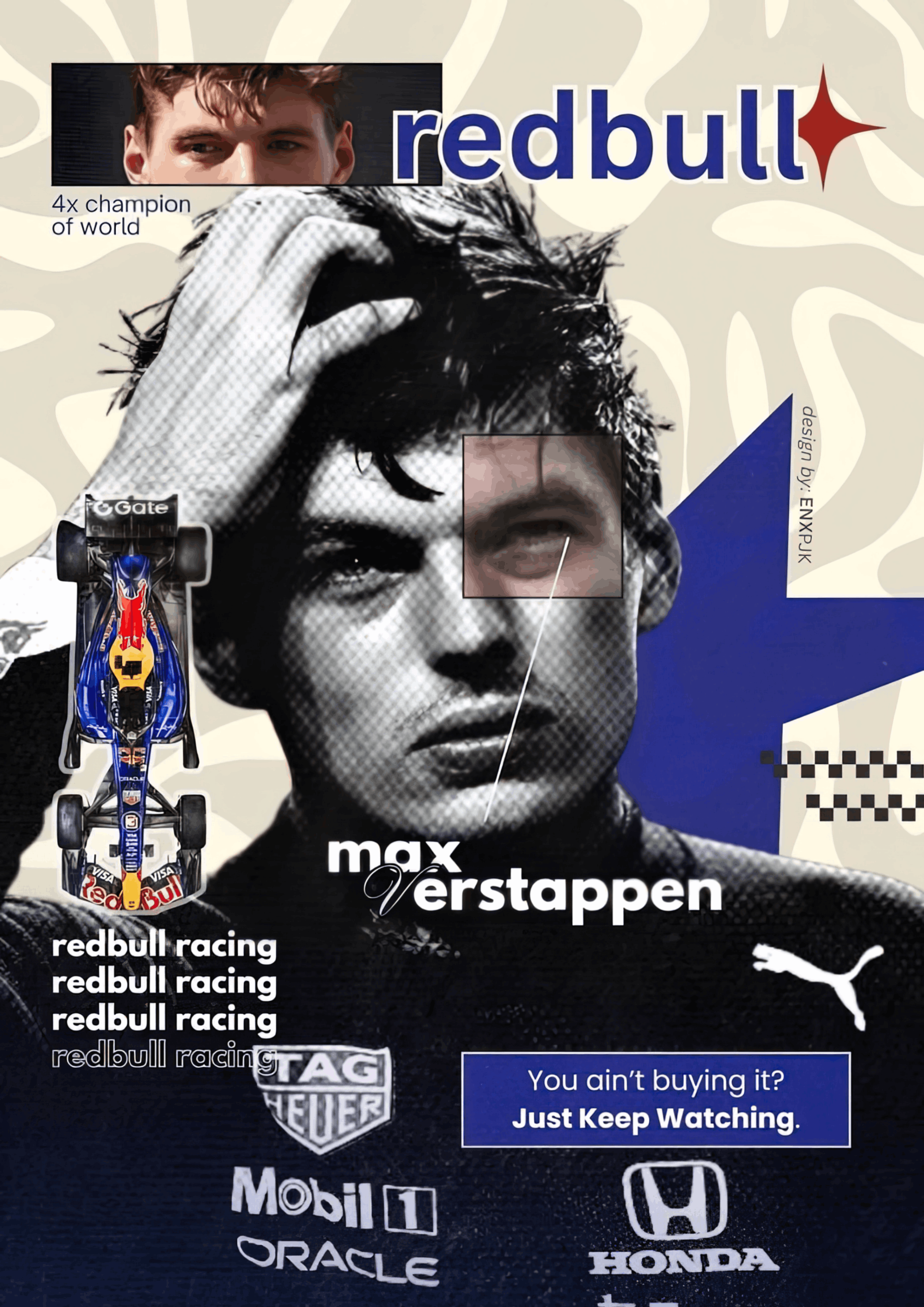Max Verstappen Red Bull "Just Keep Watching" Retro Editorial F1 Poster