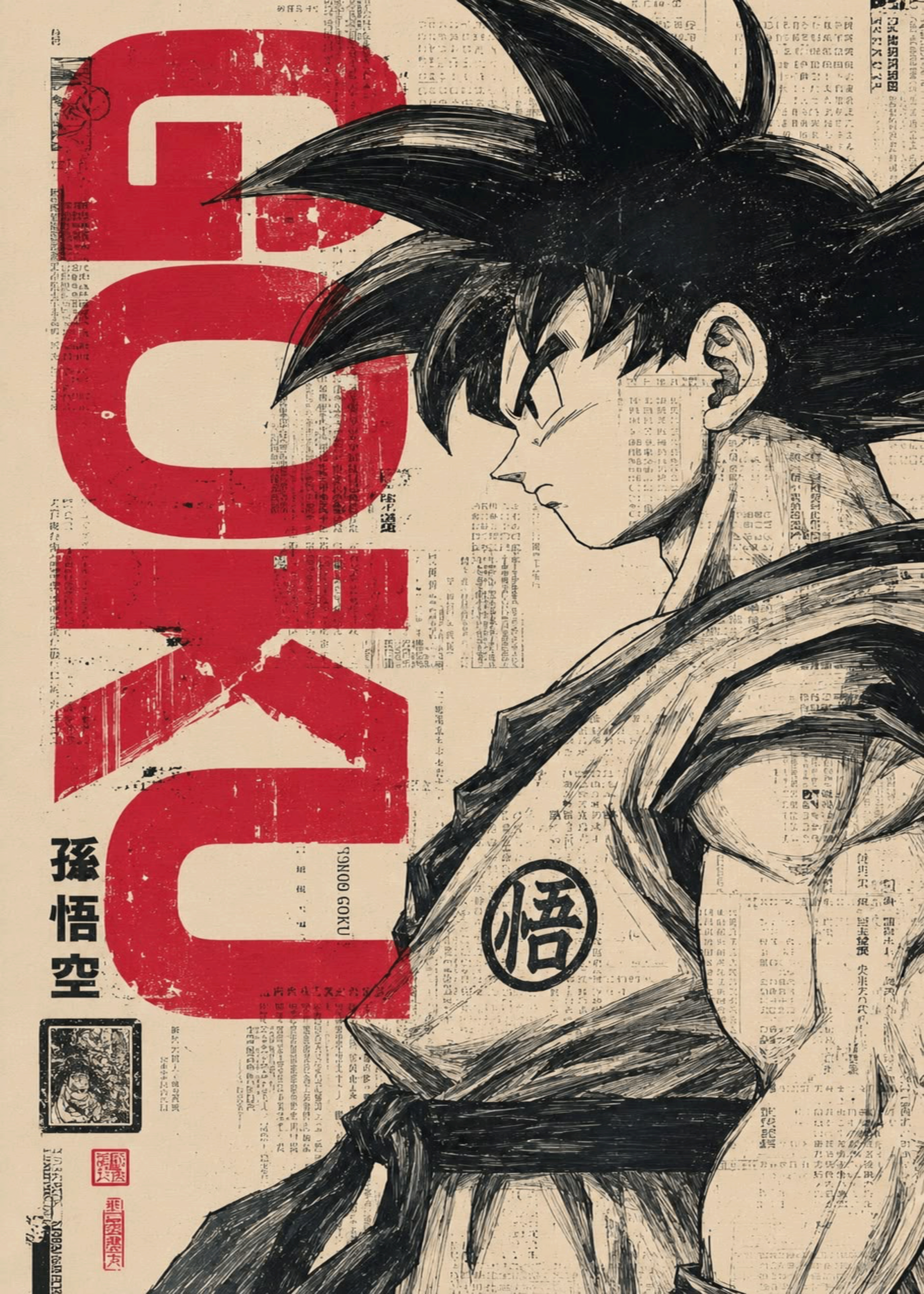 Dragon Ball "Son Goku: Vintage Newsprint" Grunge Graphic Poster
