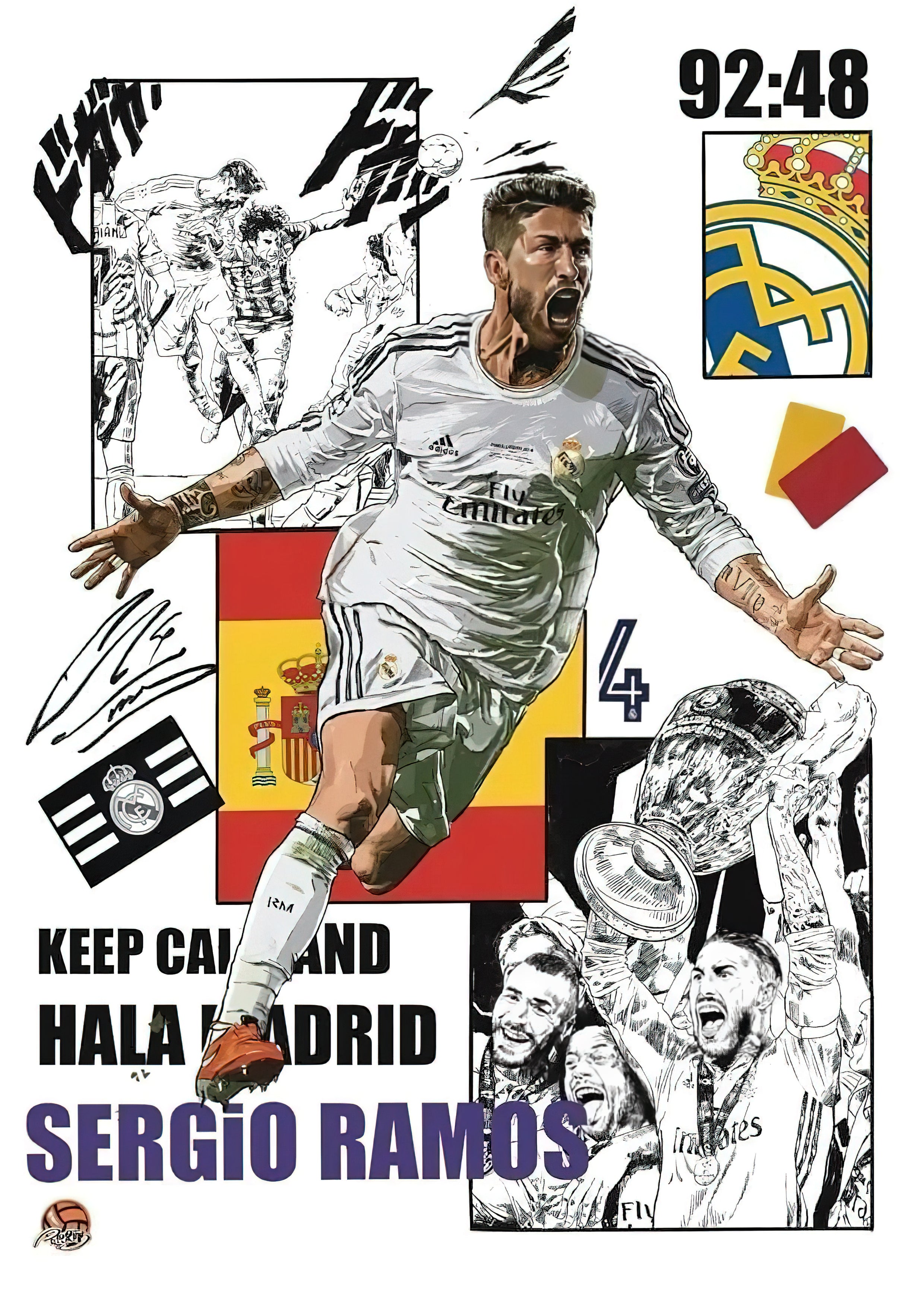 Sergio Ramos 92:48 Miracle Real Madrid Manga Graphic Poster