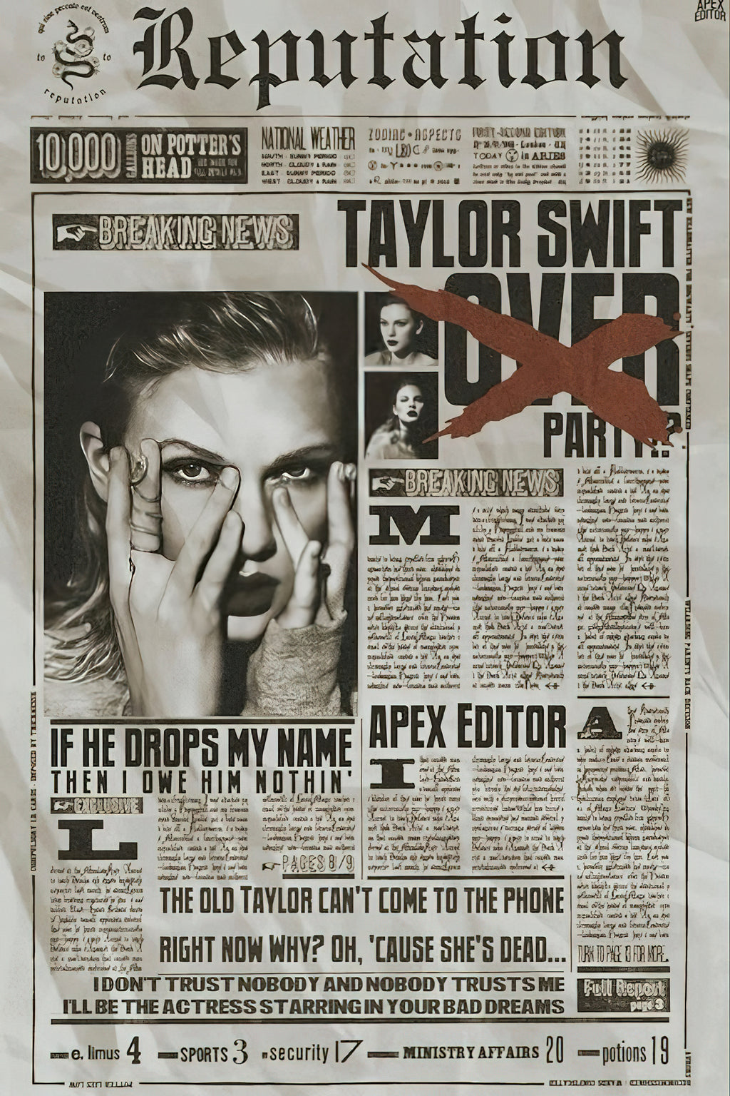 Taylor Swift "Reputation" Vintage Newspaper & Gossip Editorial Poster