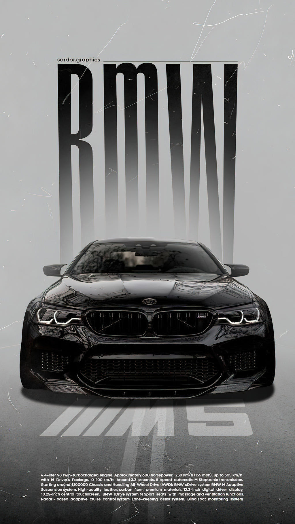 BMW M5 CS High Contrast Brutalist Editorial Art Poster