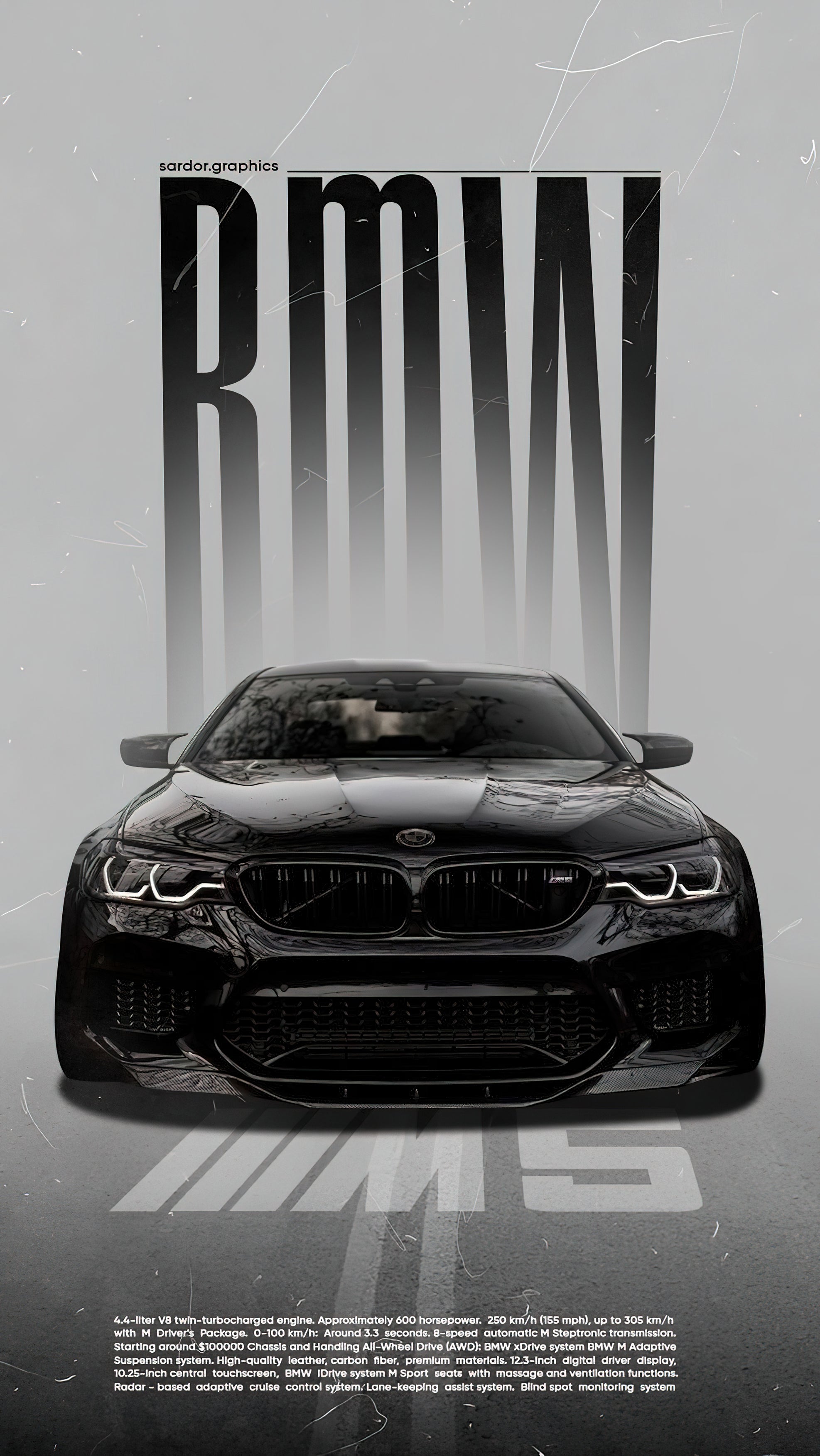 BMW M5 CS High Contrast Brutalist Editorial Art Poster