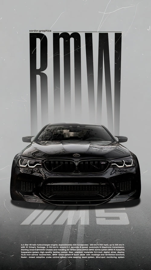 BMW M5 CS High Contrast Brutalist Editorial Art Poster