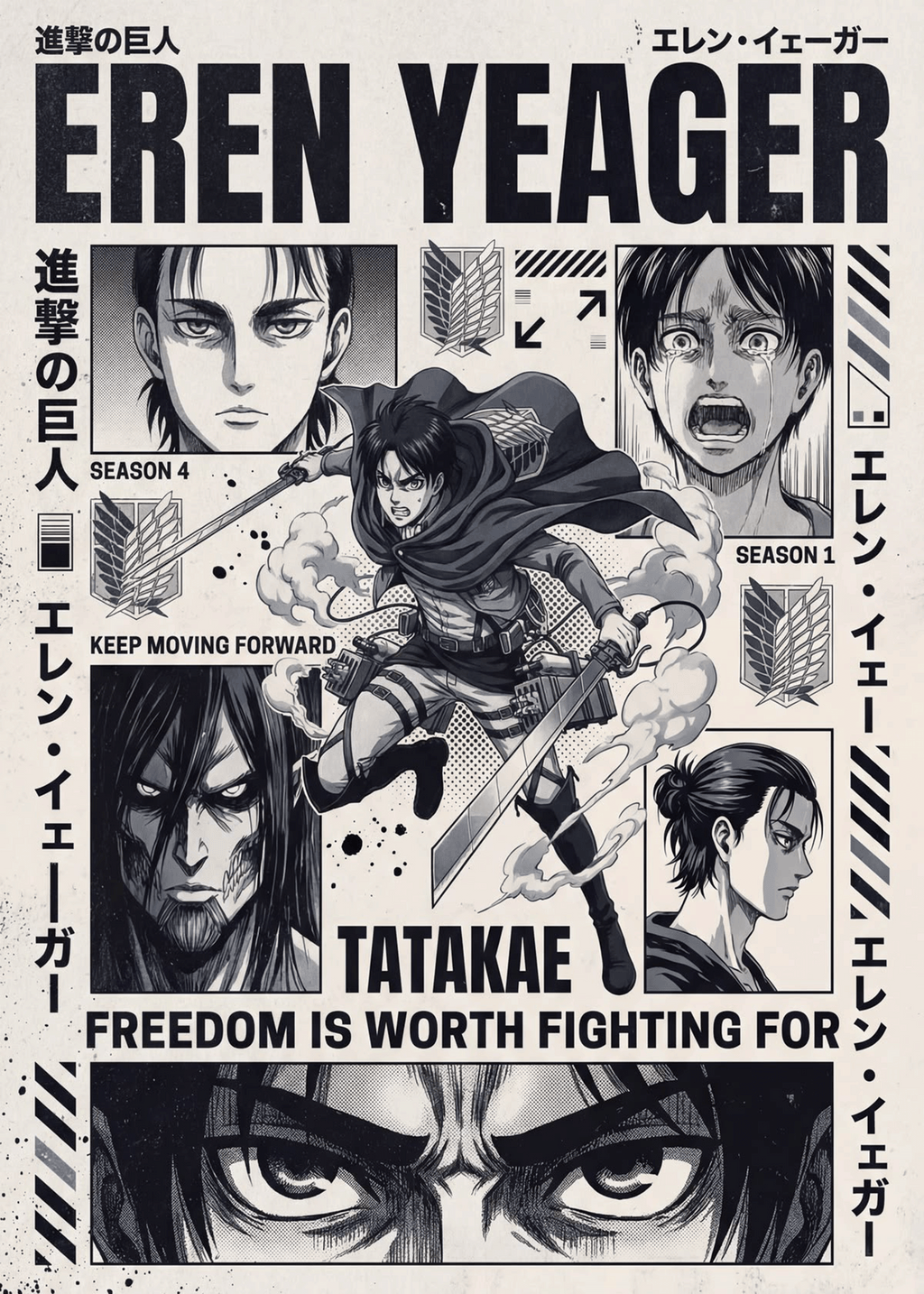 Attack on Titan "Eren Yeager: Tatakae" Manga Grid Graphic Poster