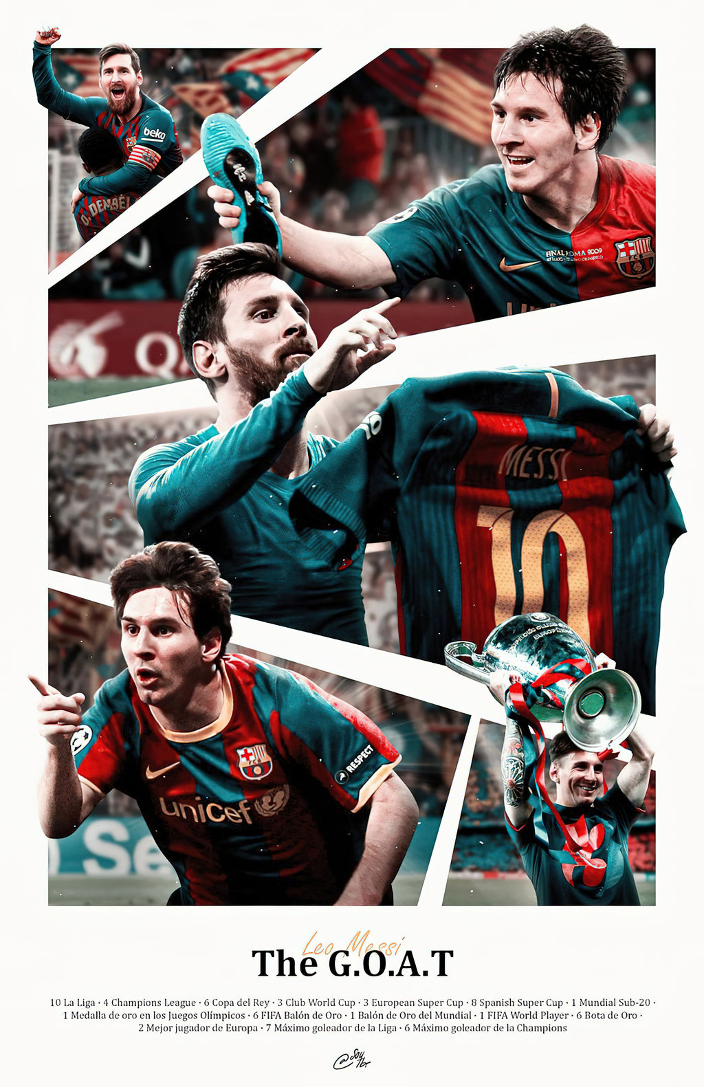 Lionel Messi FC Barcelona "The G.O.A.T" Career Trophy Honors Poster