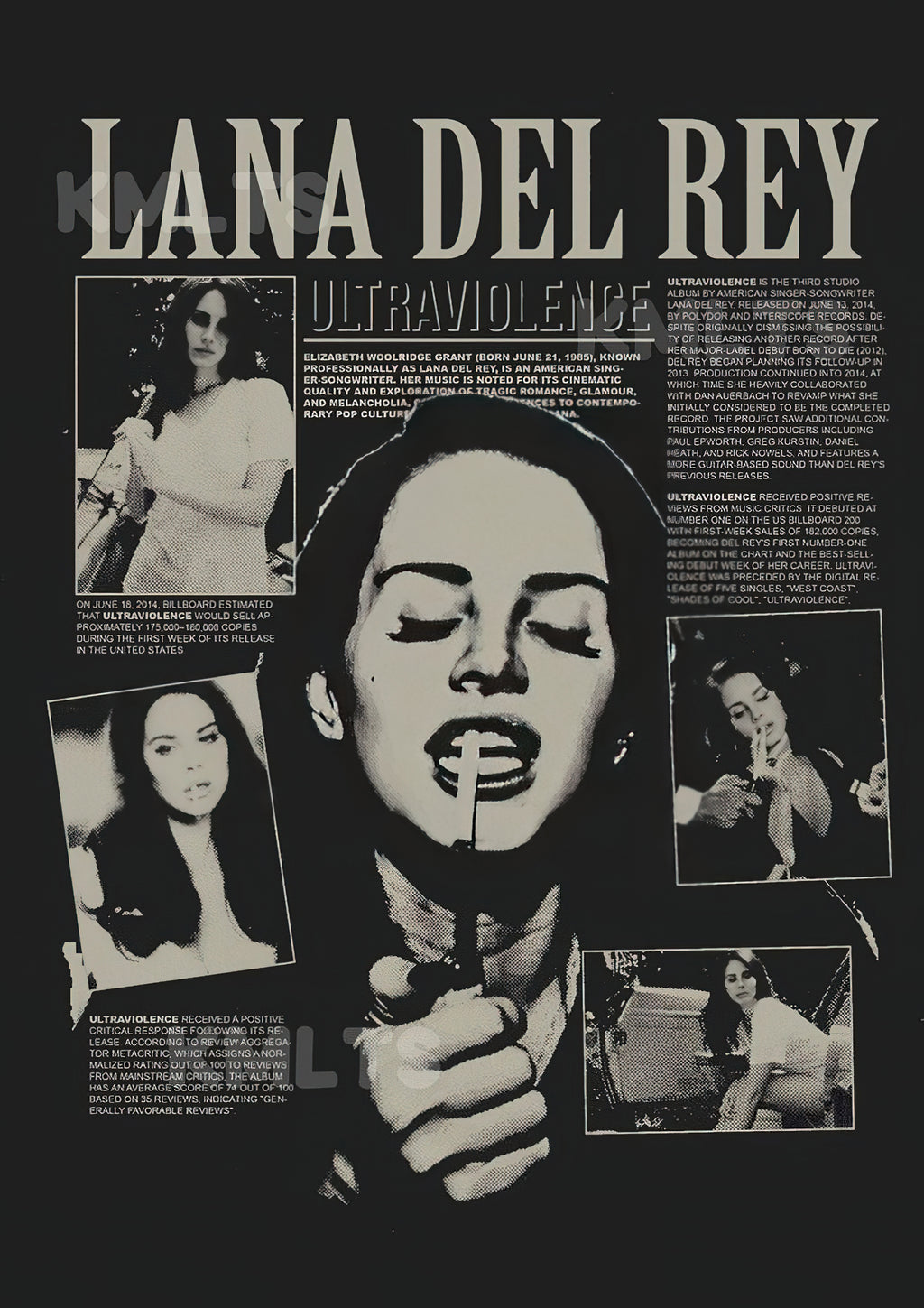Lana Del Rey "Ultraviolence" High-Contrast Zine Editorial Poster