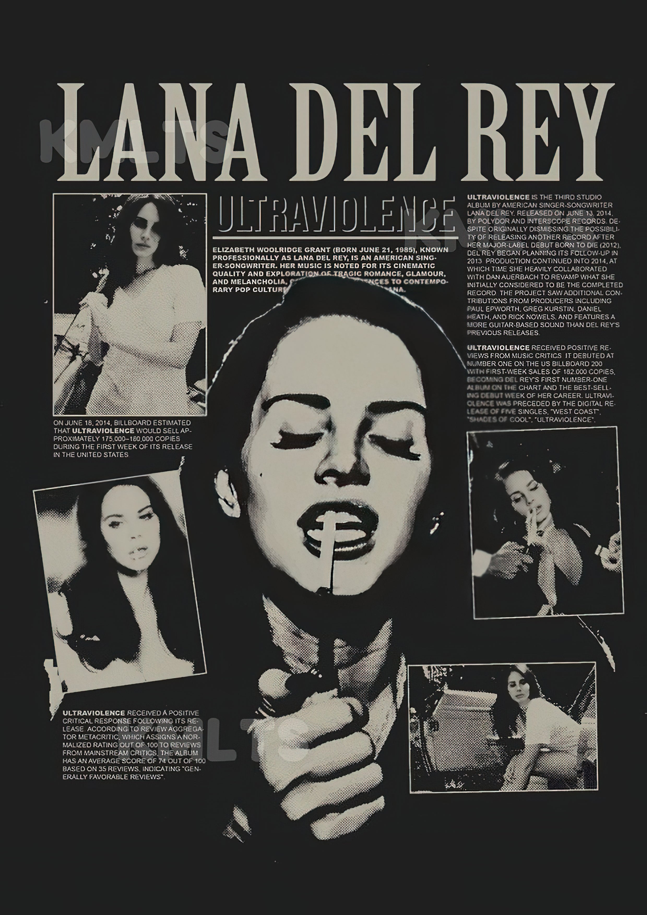 Lana Del Rey "Ultraviolence" High-Contrast Zine Editorial Poster