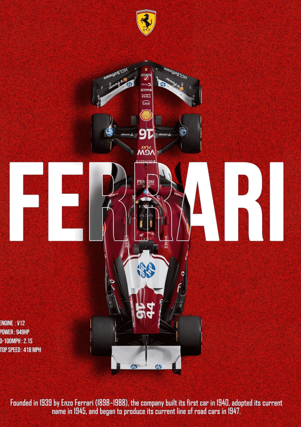Ferrari SF-24 Top-Down Blueprint Premium F1 Poster