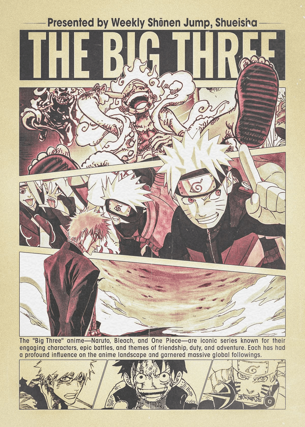 Shonen Jump "The Big Three" Vintage Comic Panel Poster