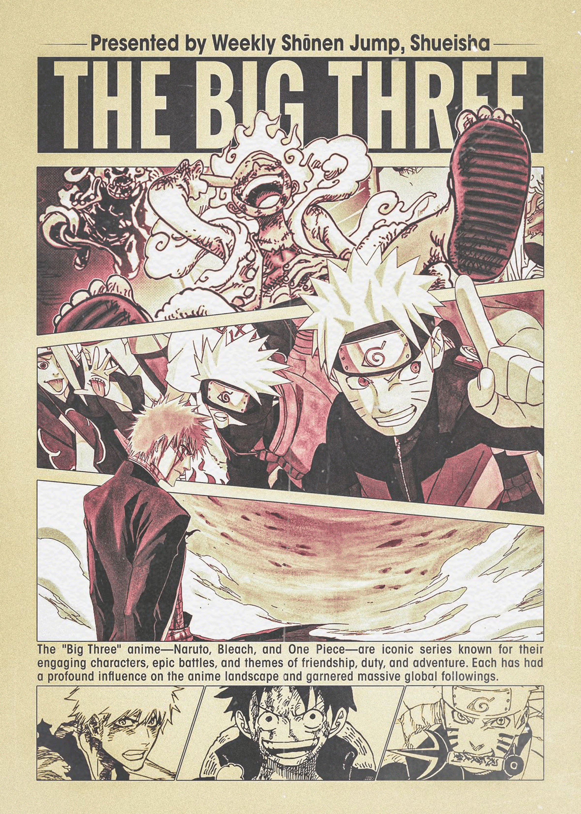 Shonen Jump "The Big Three" Vintage Comic Panel Poster