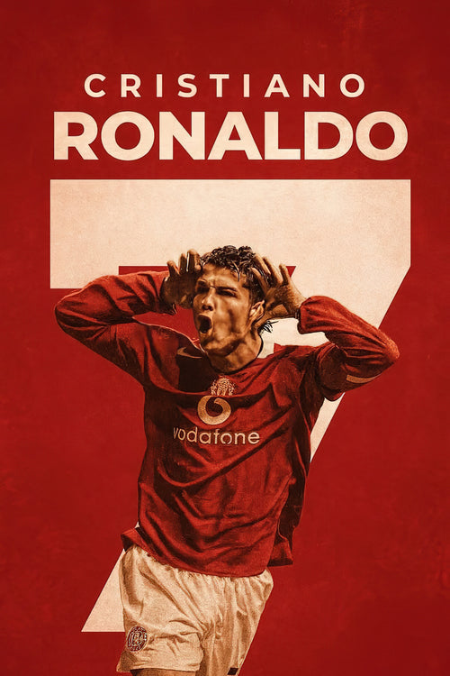 Cristiano Ronaldo Manchester United Vintage Ear-Cup Celebration Graphic Poster