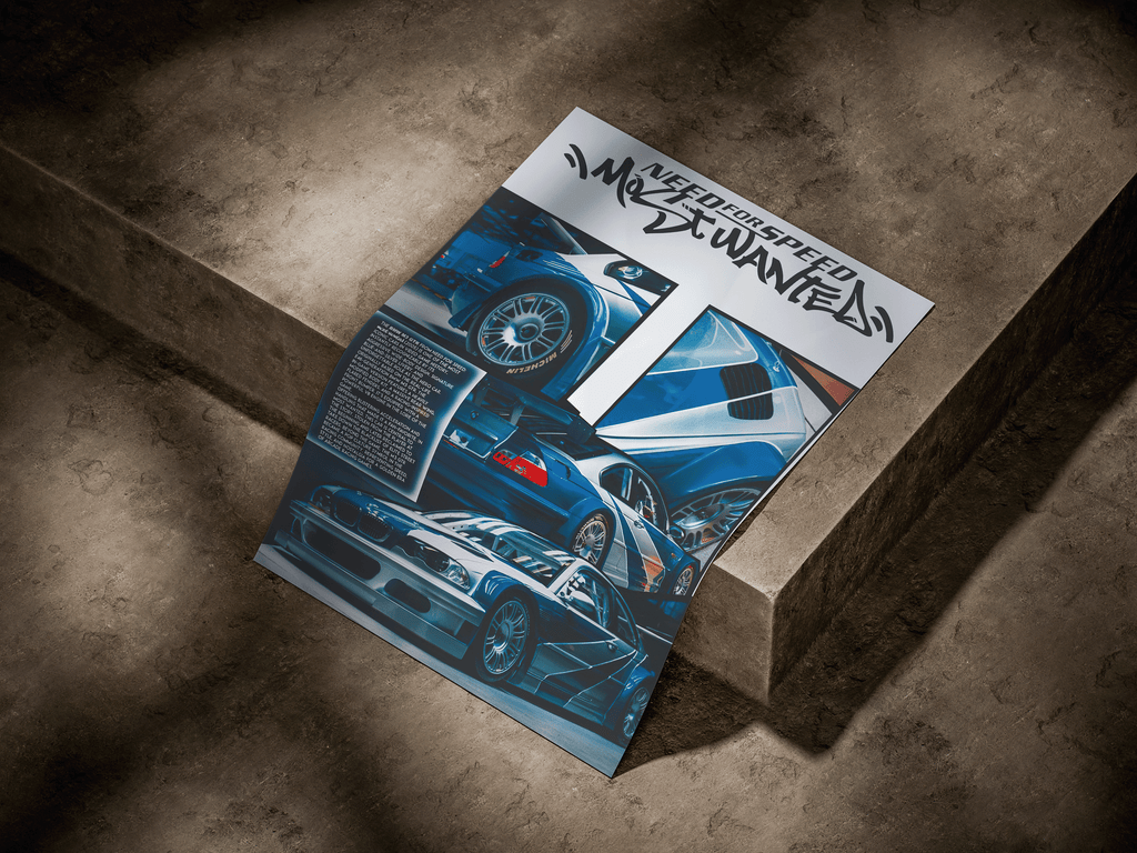 BMW M3 GTR "Need for Speed: Most Wanted" Retro Gaming -Style Poster