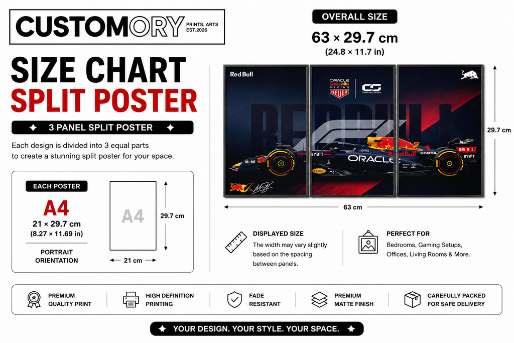 Red Bull Racing F1 Triptych Split-Panel Graphic Poster