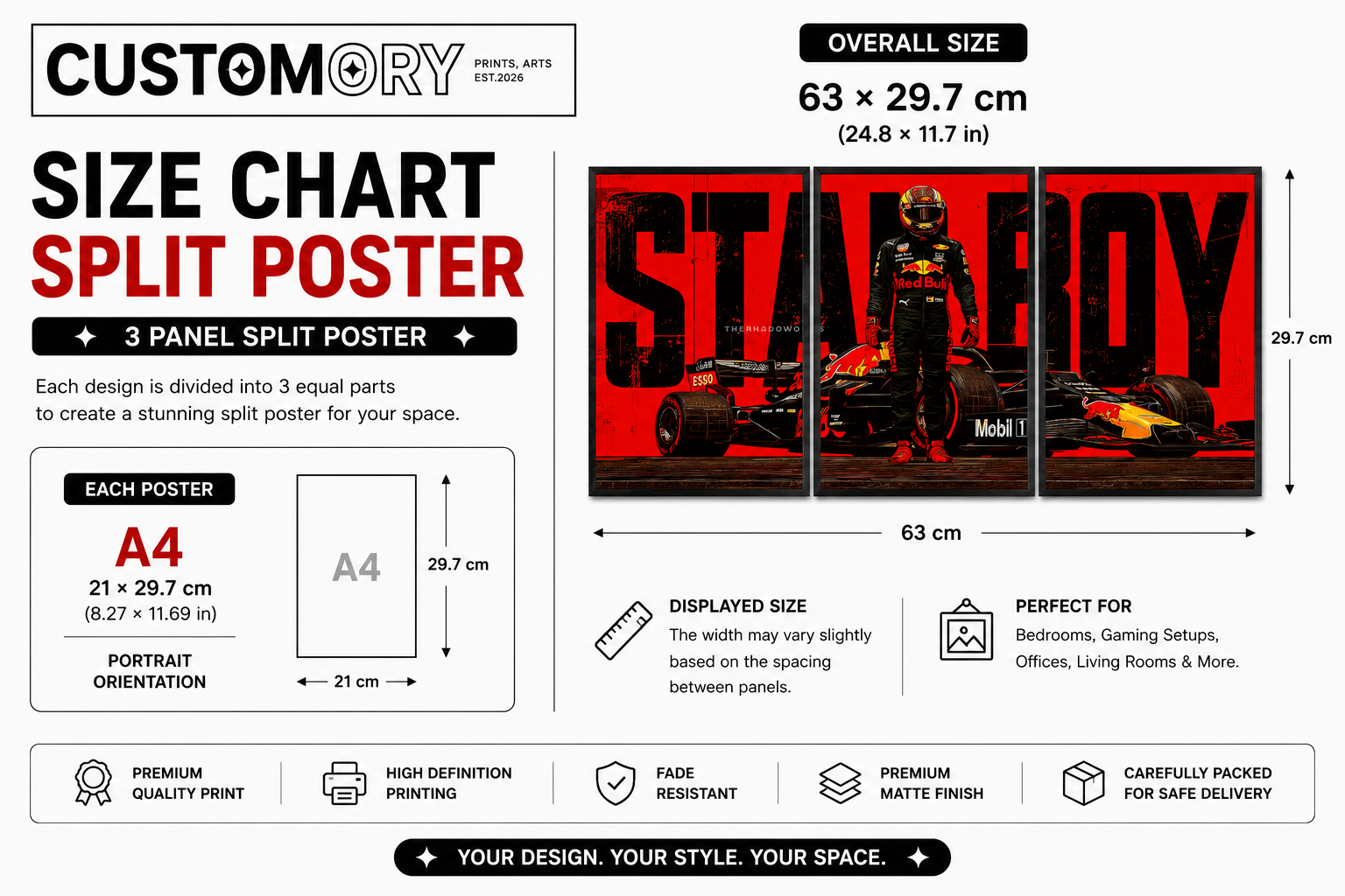 Red Bull Racing x Starboy "Red Grunge" Triptych Split-Panel Graphic Poster