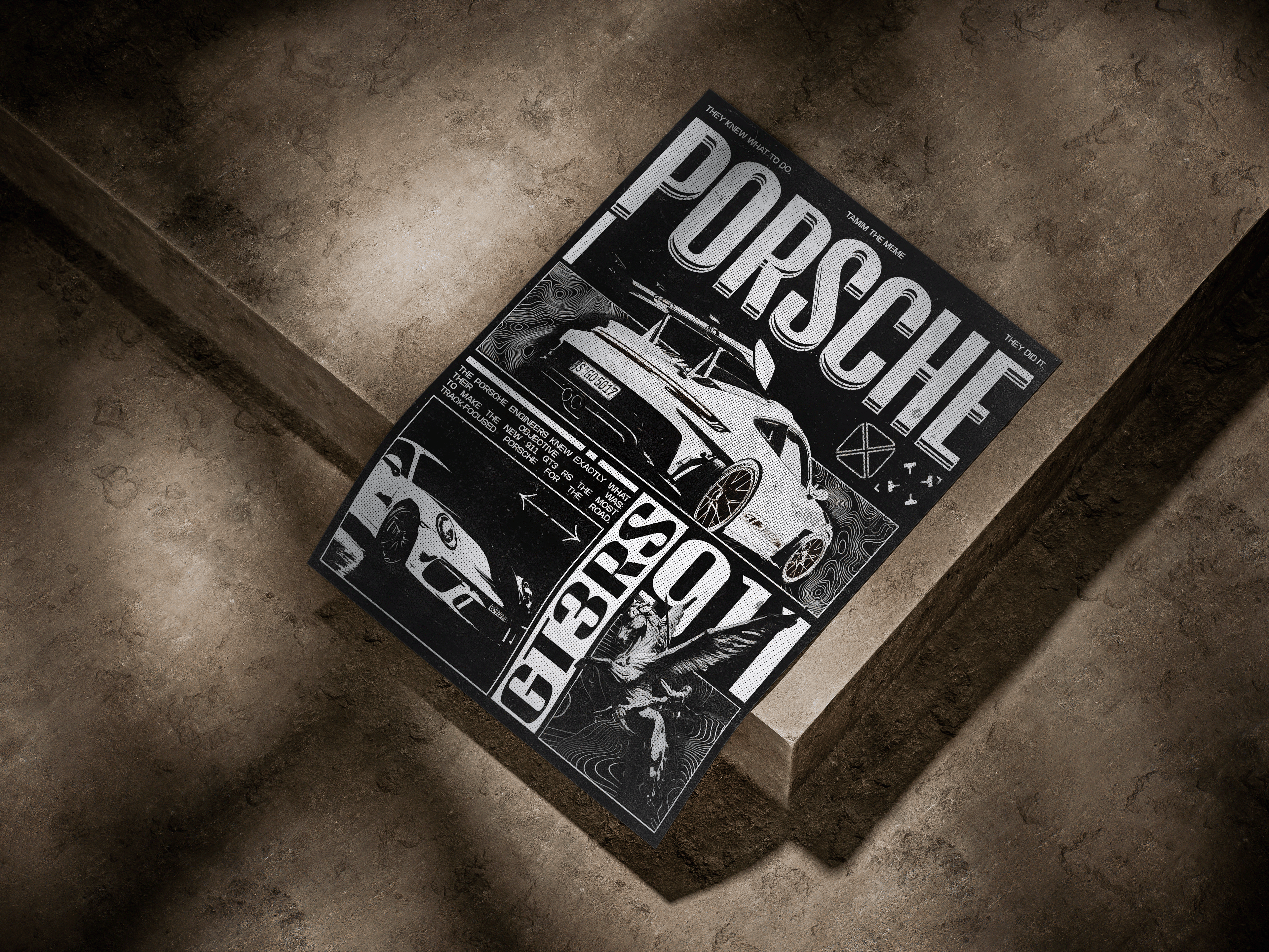 Porsche 911 GT3 RS Track Weapon Vintage Halftone Graphic Poster