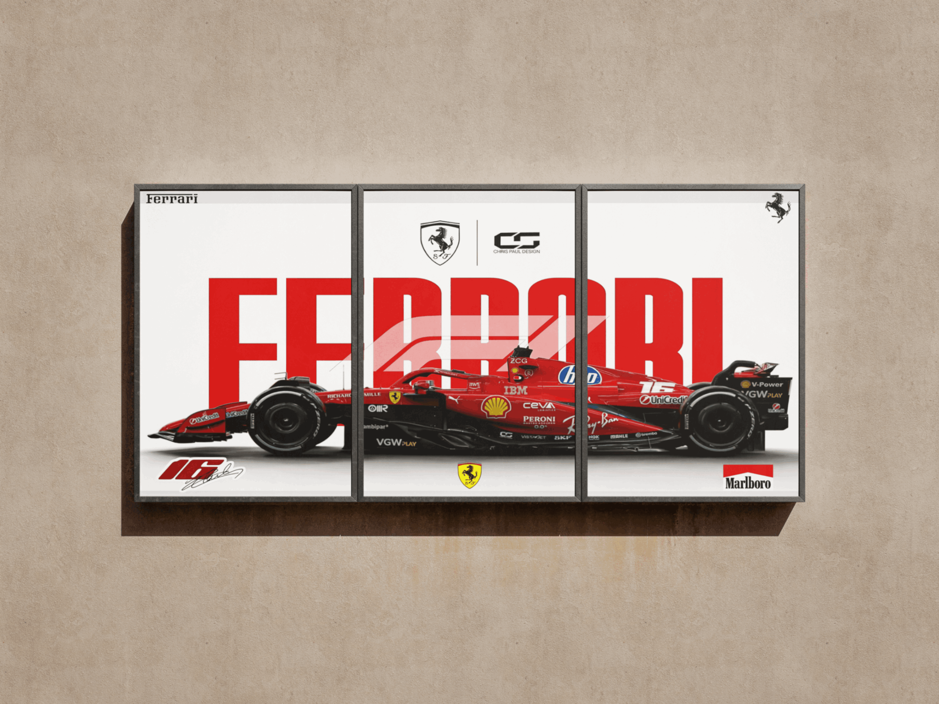 Ferrari F1 Triptych Split-Panel Graphic Poster