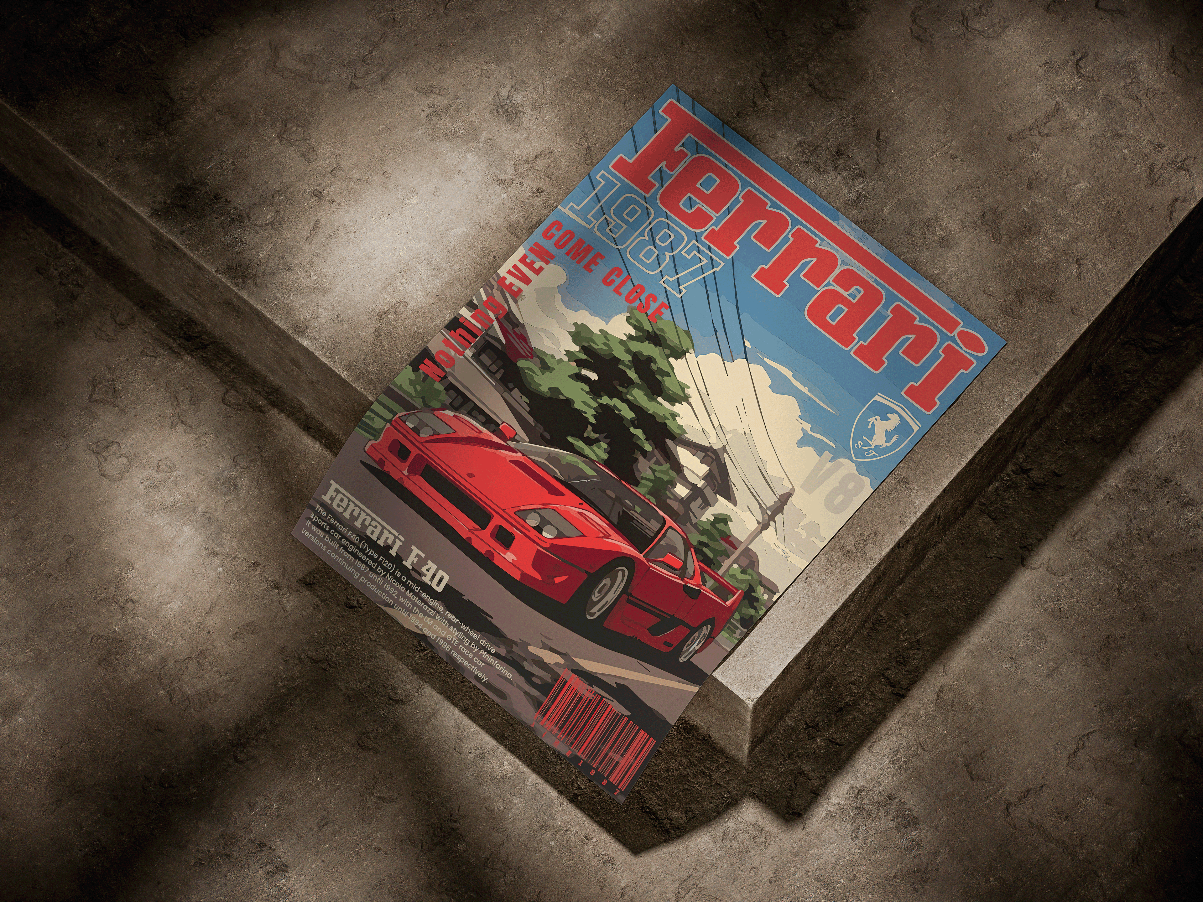 Ferrari F40 1987 Supercar Japanese Anime Style Graphic Poster