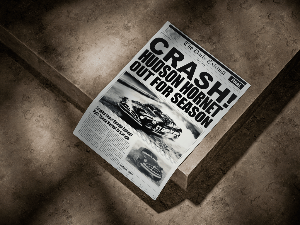 Fabulous Hudson Hornet 1954 Crash Vintage Newspaper Art Poster
