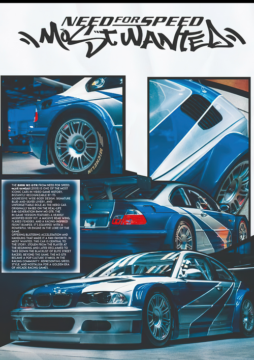 BMW M3 GTR "Need for Speed: Most Wanted" Retro Gaming -Style Poster