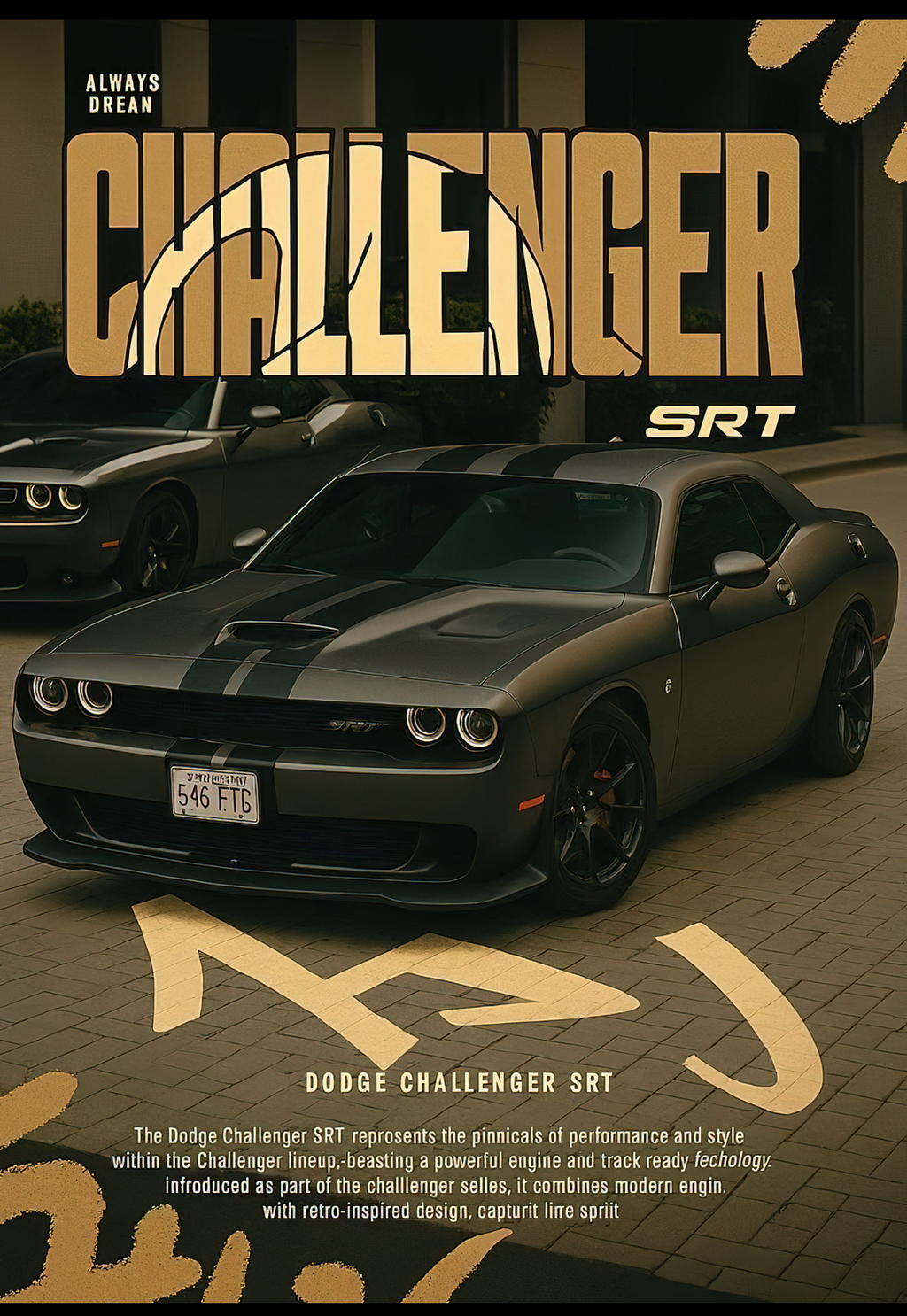 Dodge Challenger SRT Retro Editorial American Muscle Poster