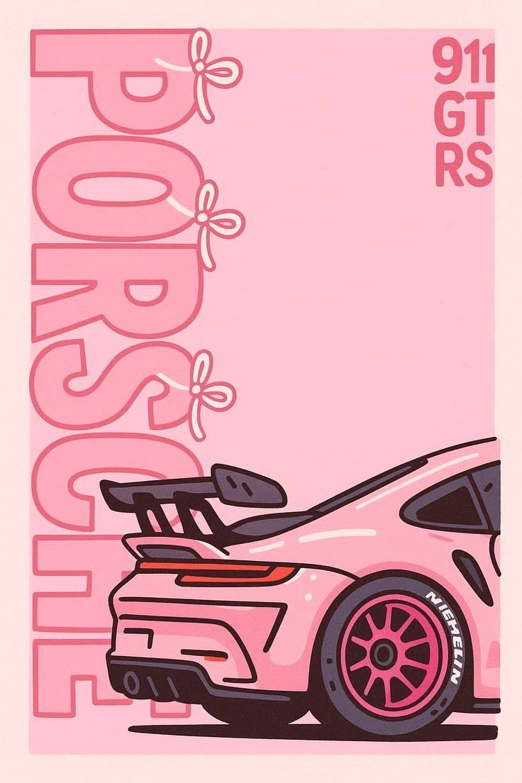 Pink Porsche 911 GT3 RS "Coquette Aesthetic" Vector Graphic Poster