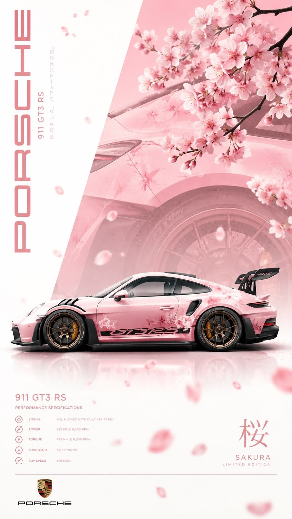 Porsche 911 GT3 RS "Sakura Limited Edition" Japanese Editorial Poster