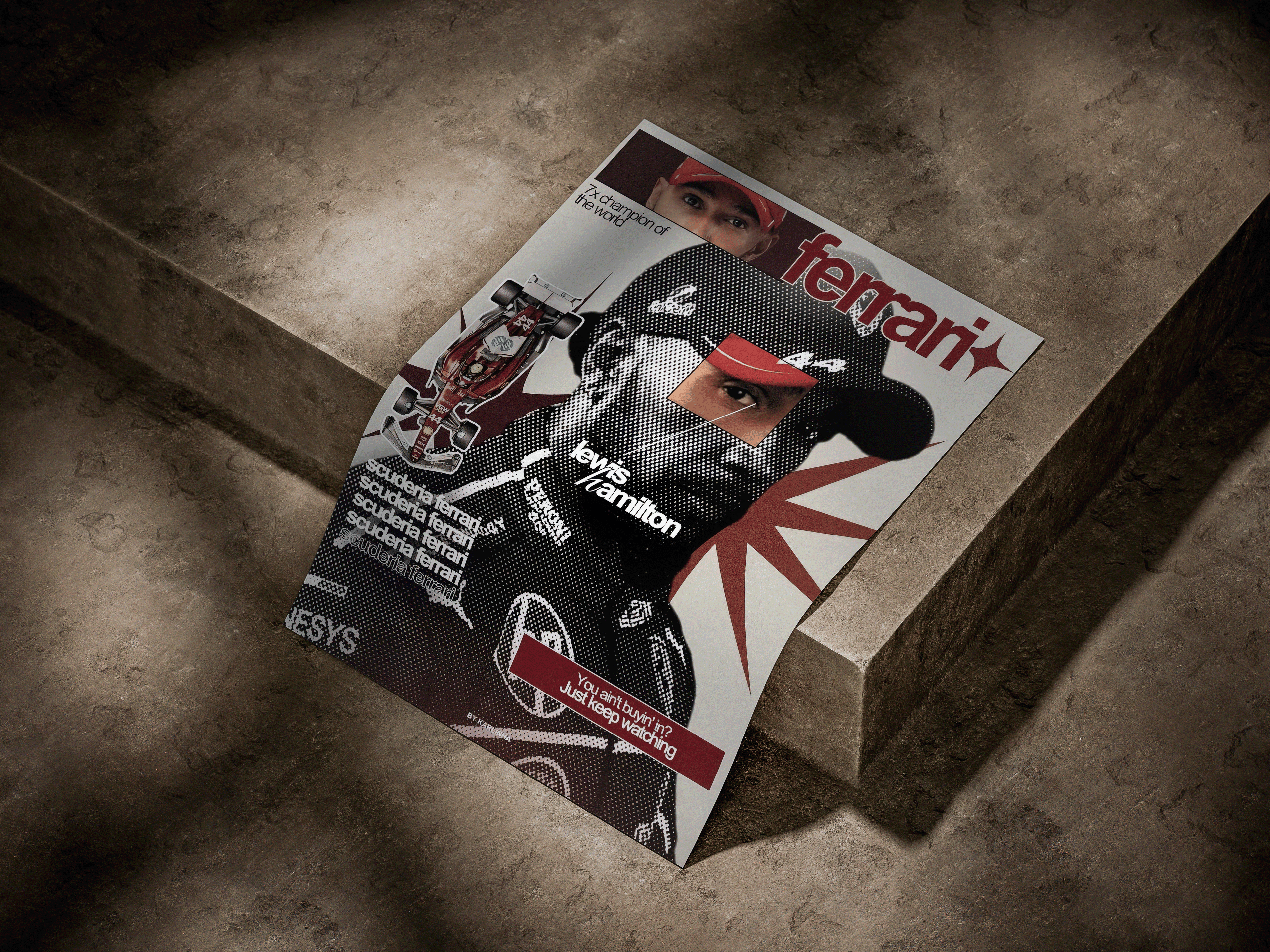 Lewis Hamilton Ferrari "Just Keep Watching" 90s Editorial F1 Poster